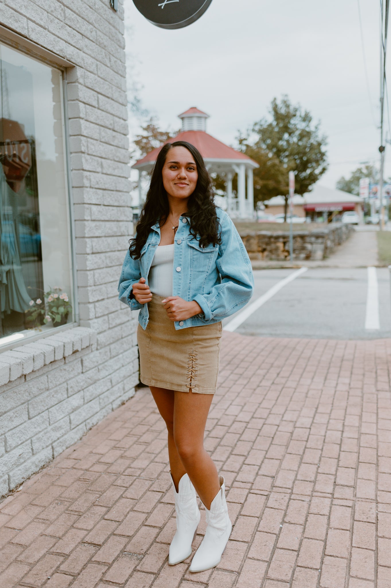 Grommet Lace-Up Denim High-Waisted Mini Skirt- Coco