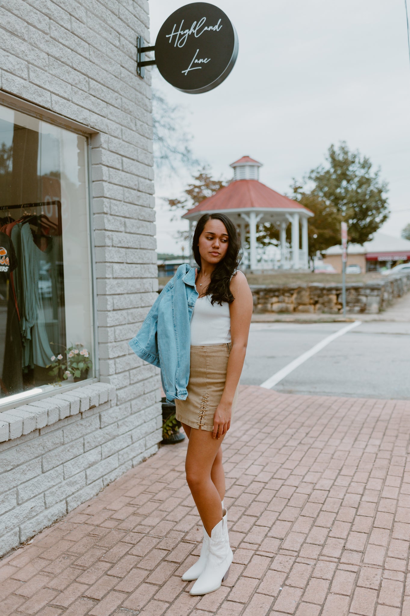 Grommet Lace-Up Denim High-Waisted Mini Skirt- Coco