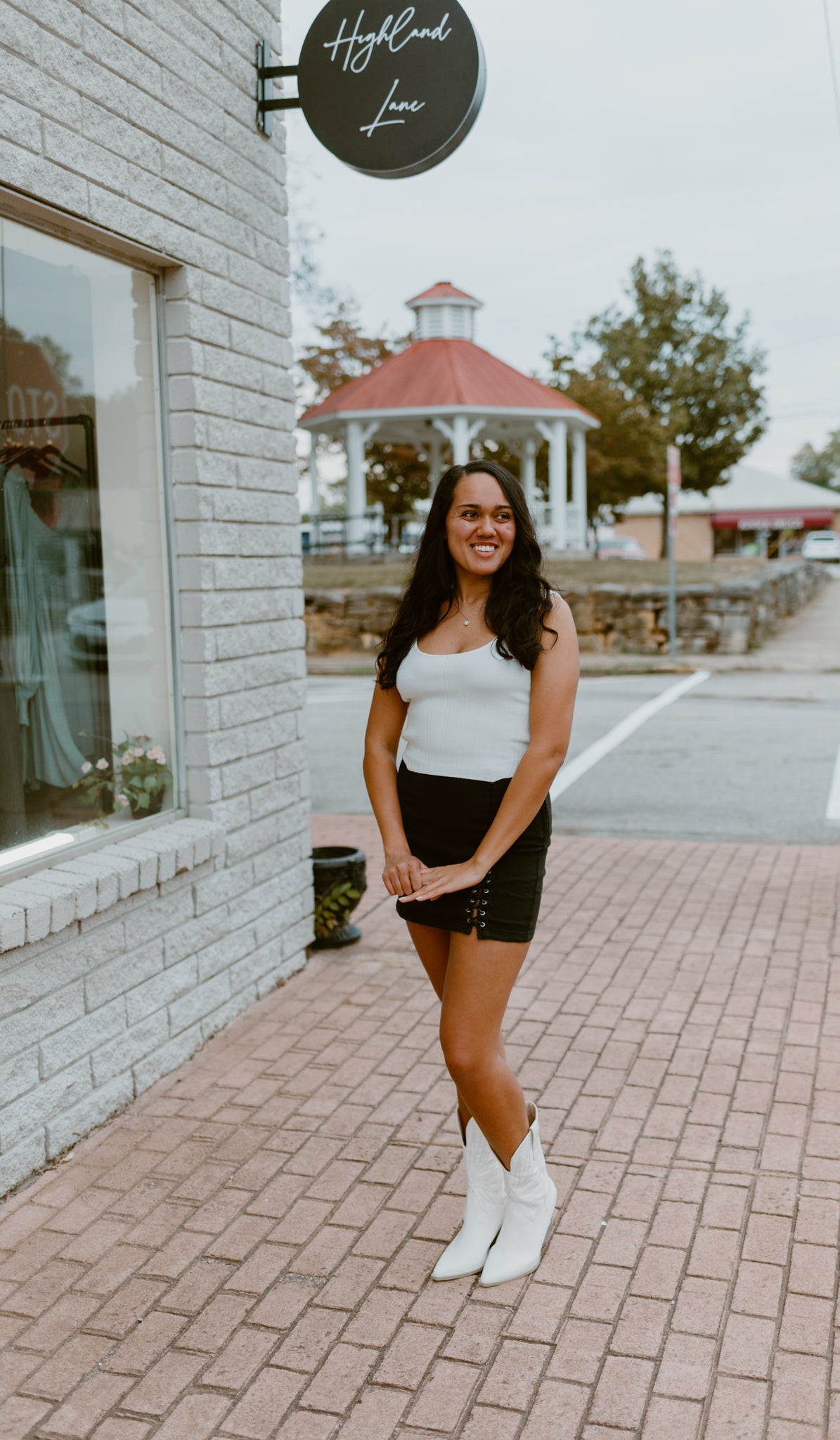Grommet Lace-Up Denim High-Waisted Mini Skirt-Black
