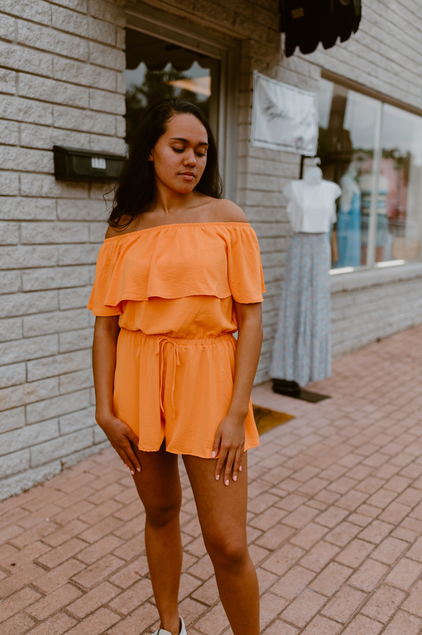 Orange Dream Off The Shoulder Romper