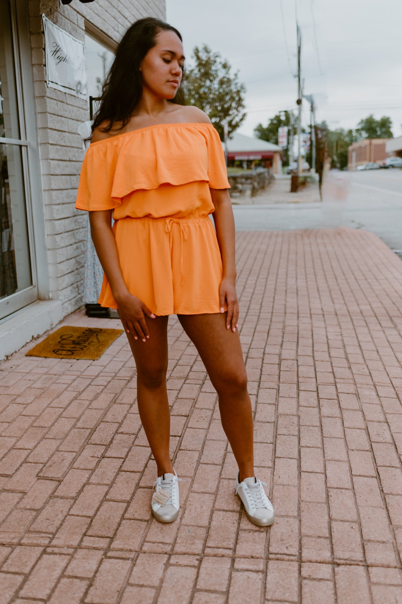 Orange Dream Off The Shoulder Romper