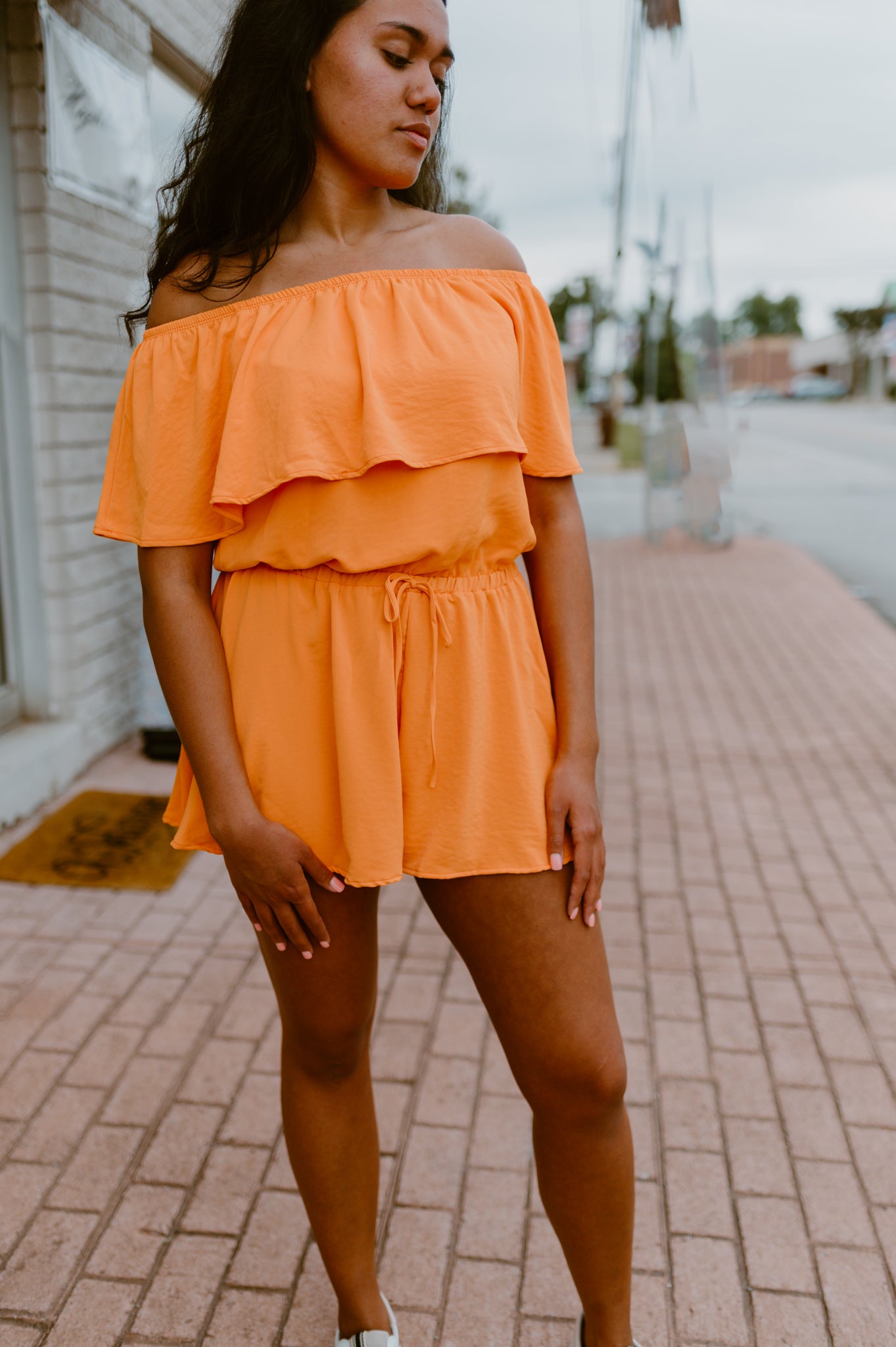 Orange Dream Off The Shoulder Romper