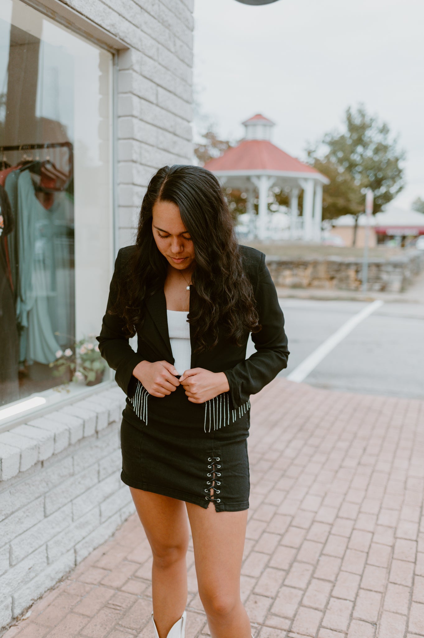 Cropped Jewel Fringe Blazer