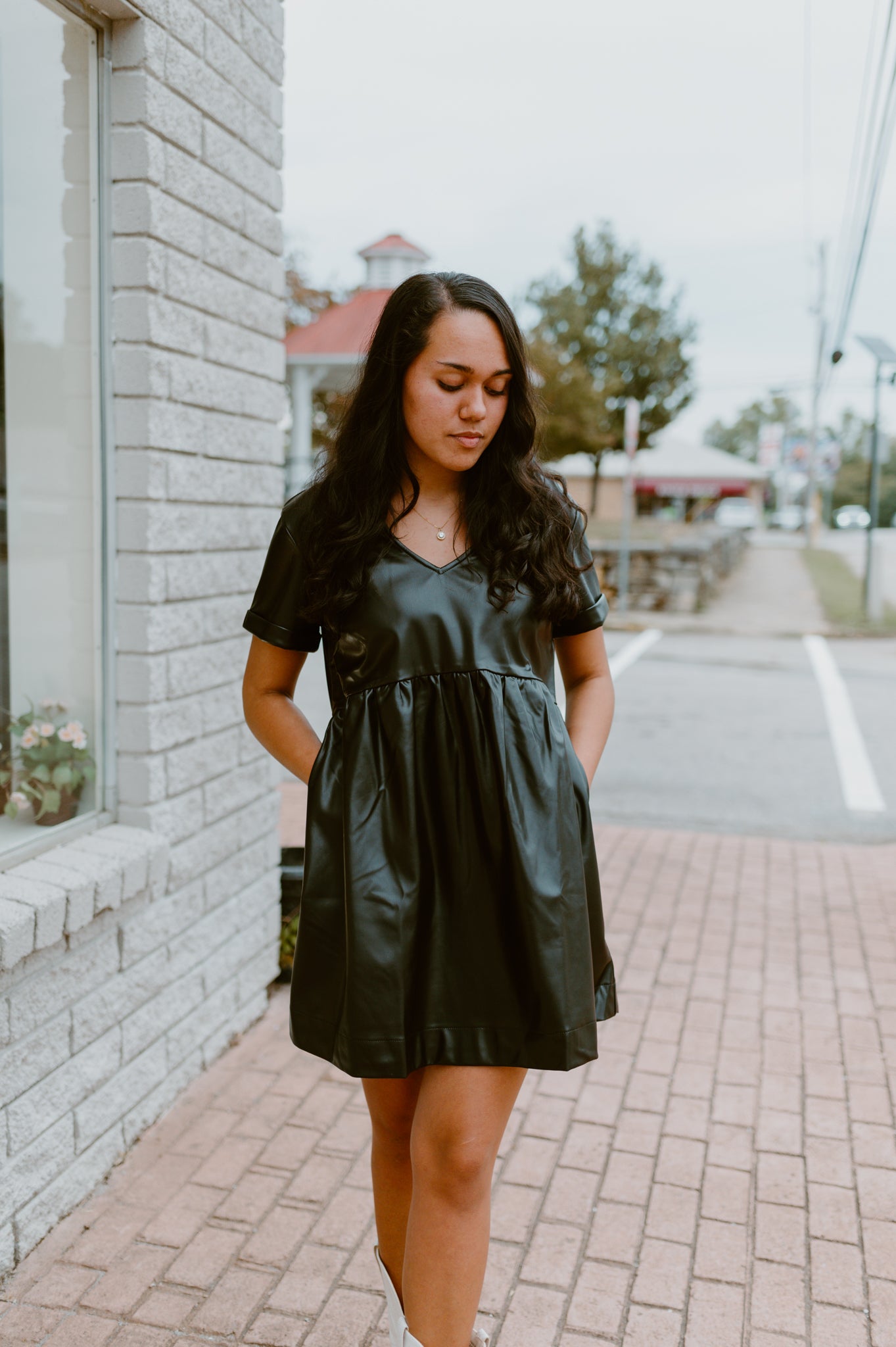 Faux Leather Mini Dress-Black