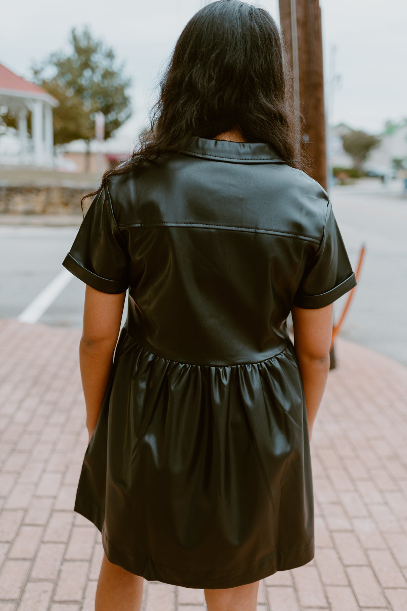 Faux Leather Mini Dress-Black