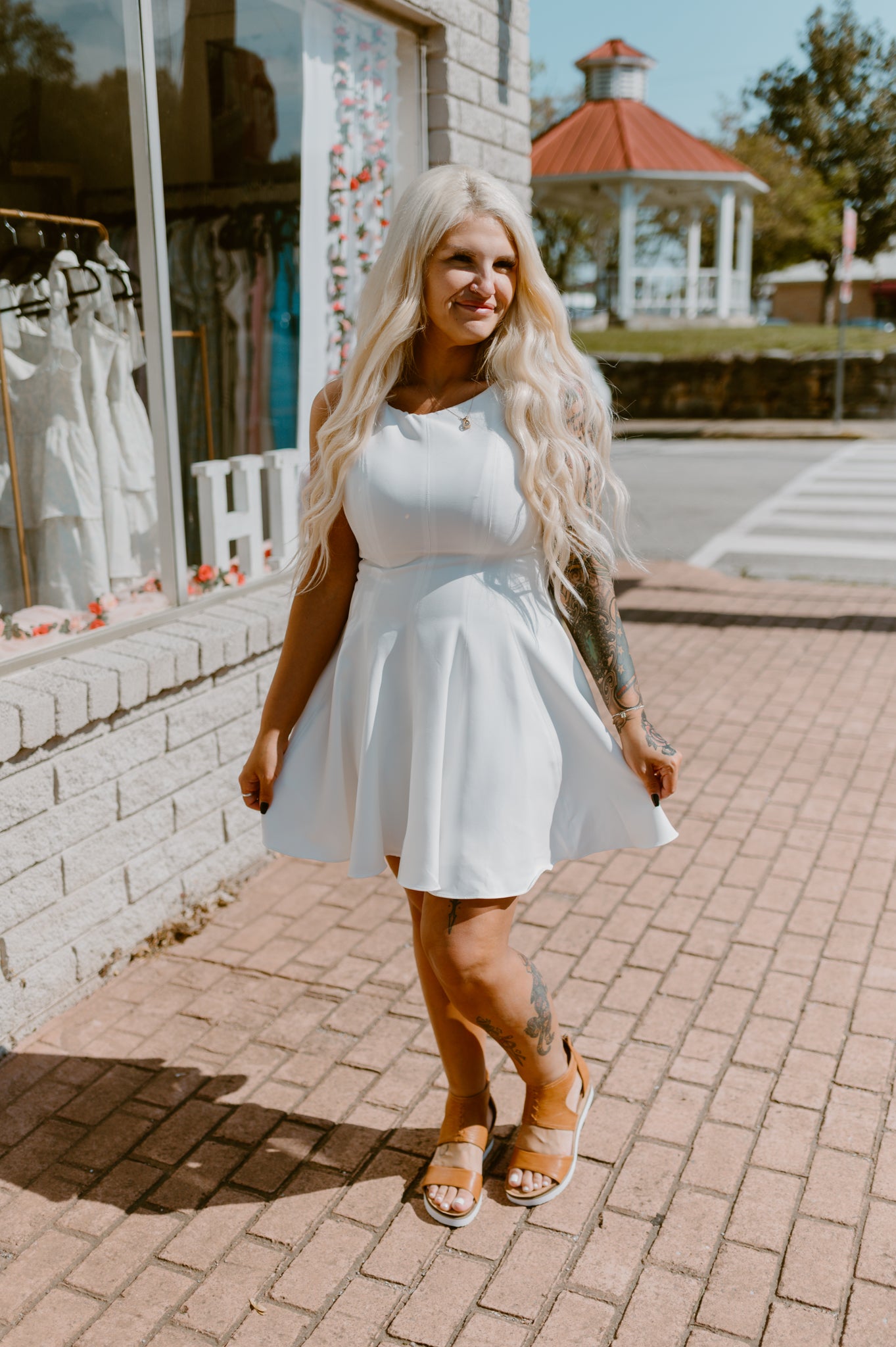 Lily Grace: White Panel Flare Dress