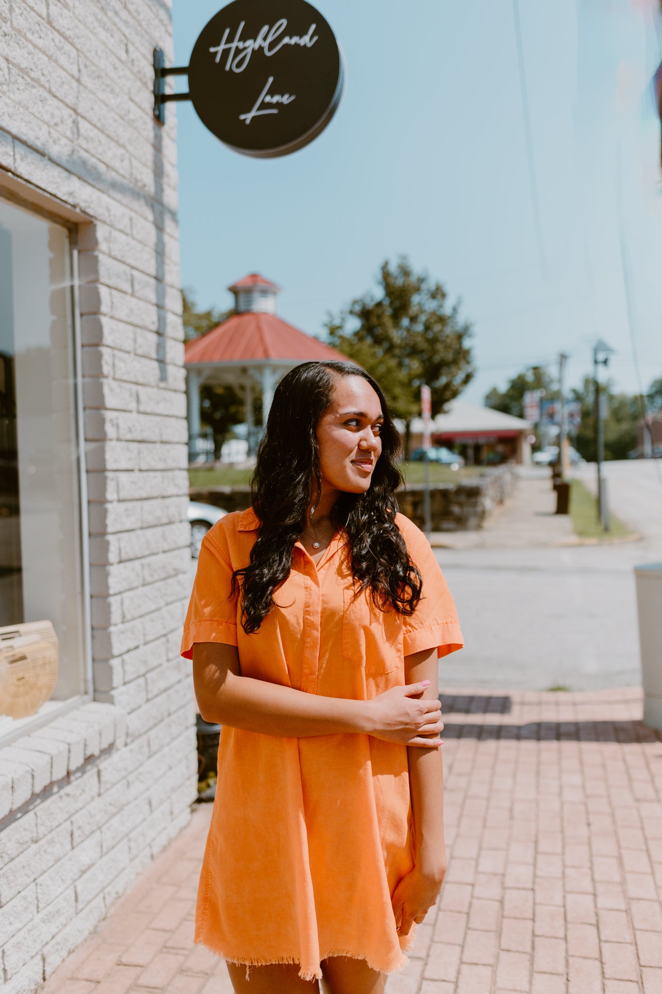 Check the Scoreboard Orange Button-Up Shirt Dress
