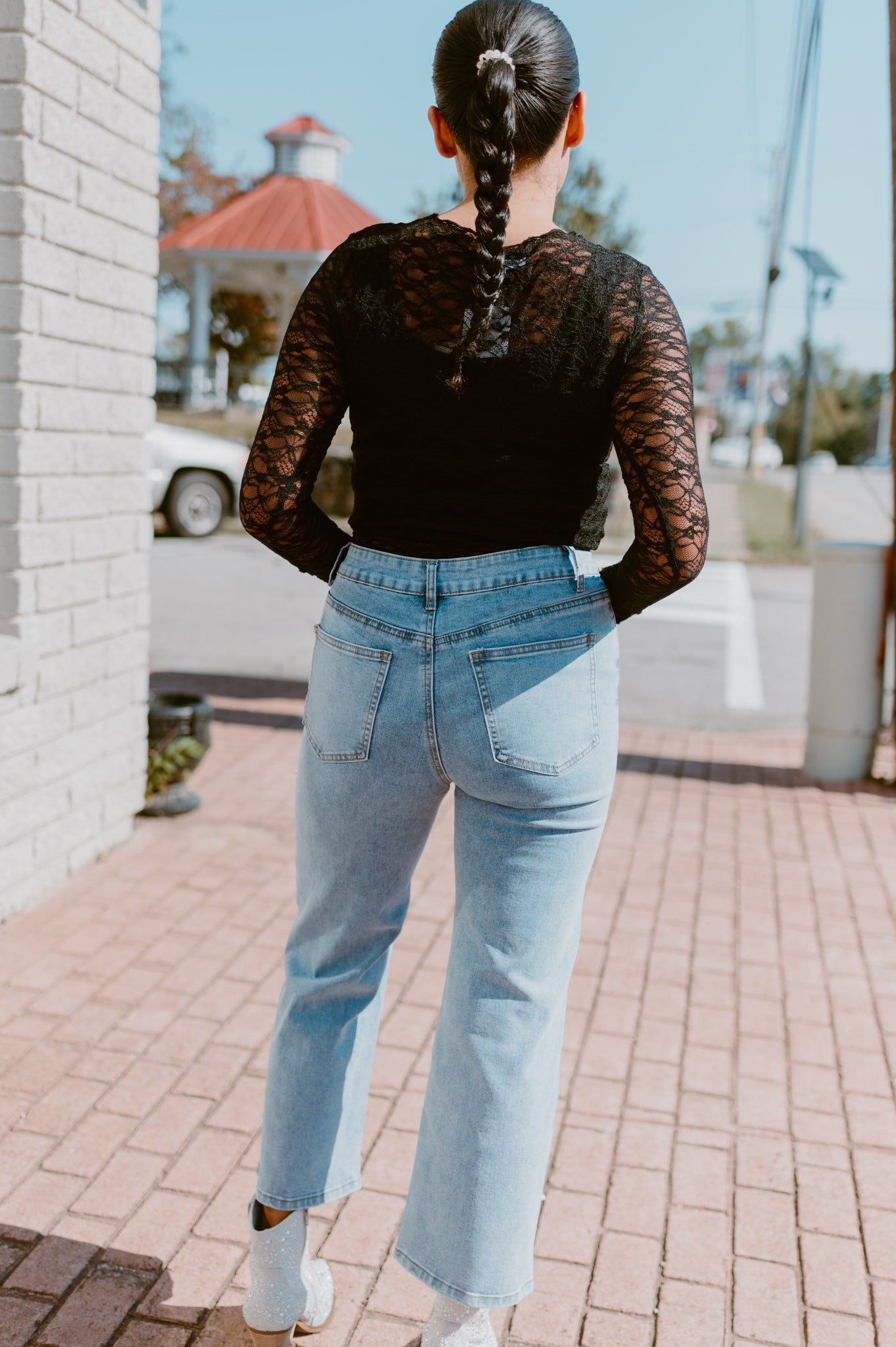 Rhinestone Cut-Out Jeans