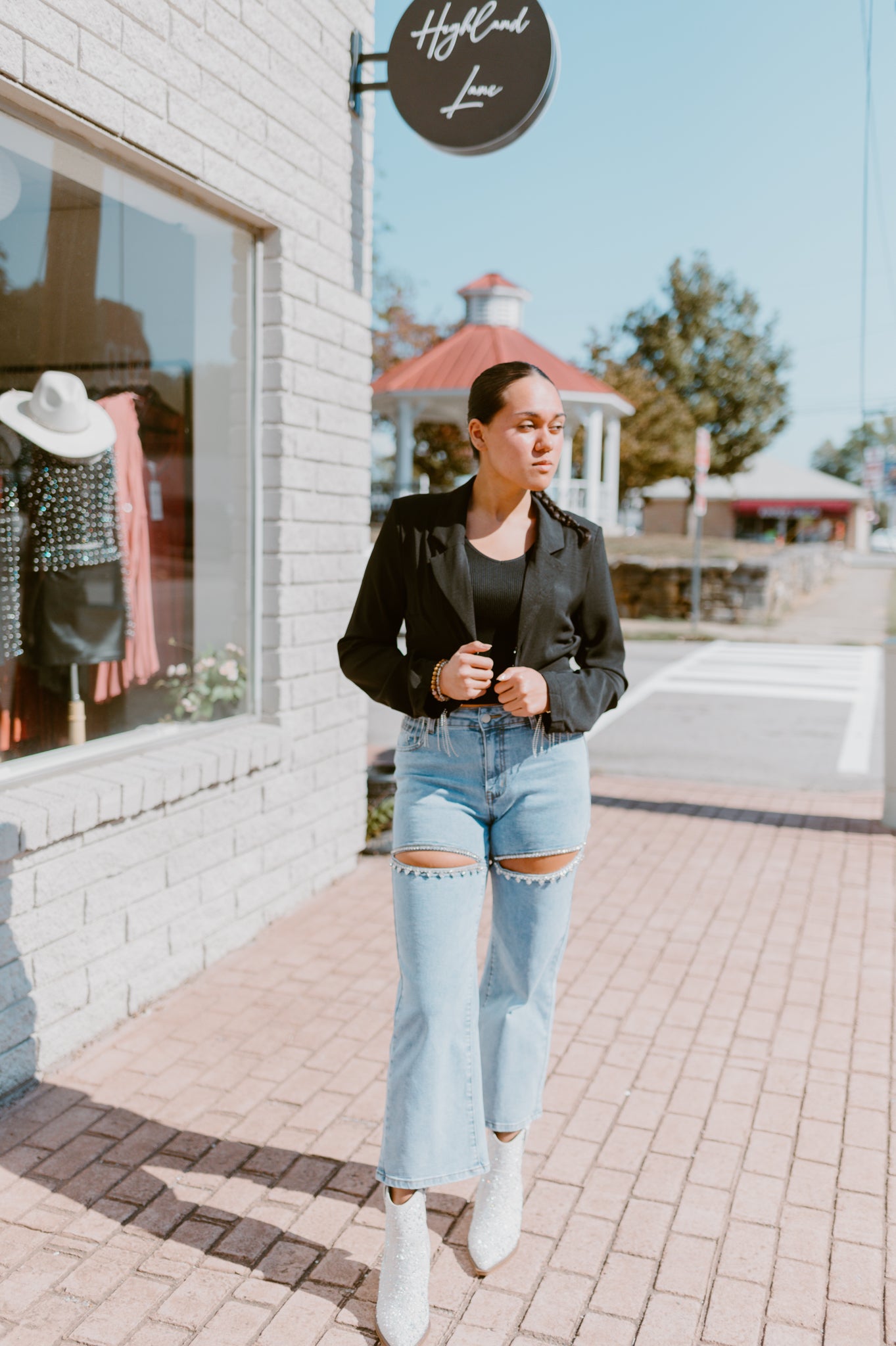 Rhinestone Cut-Out Jeans