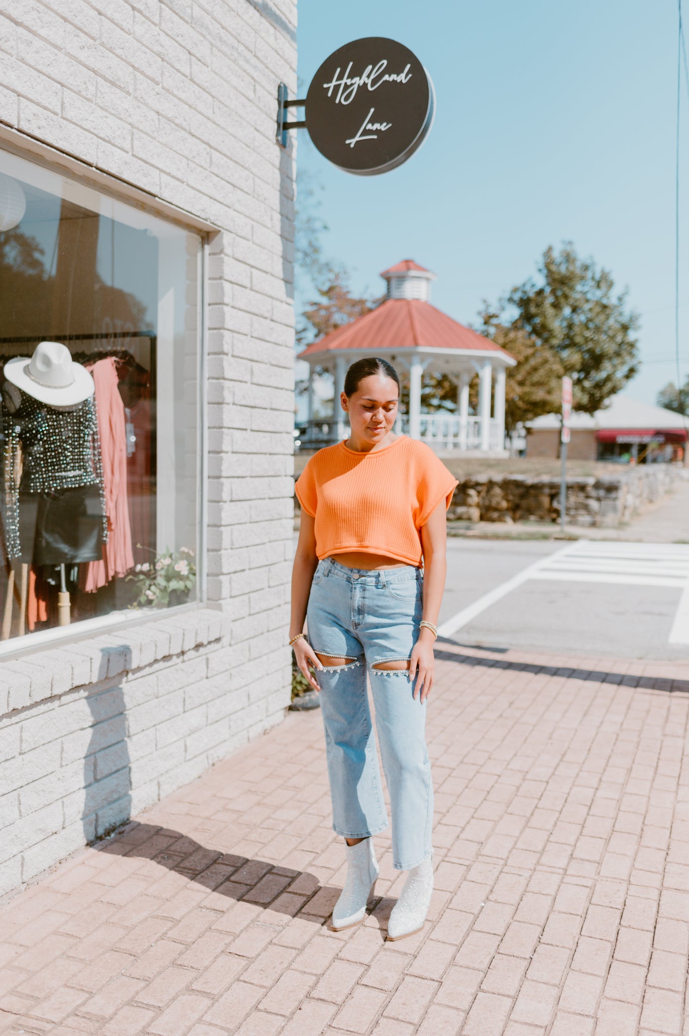 Rhinestone Cut-Out Jeans