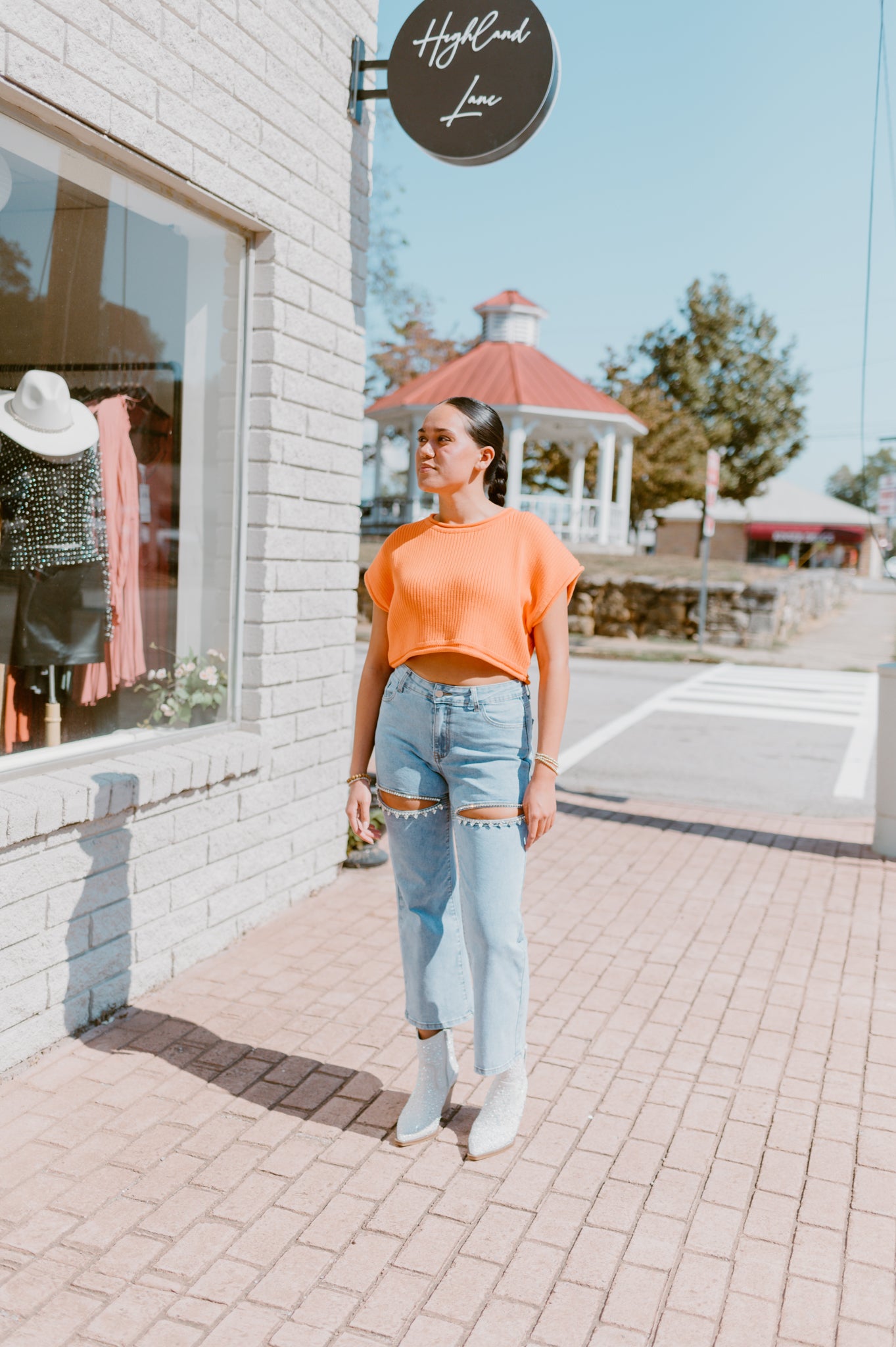 Rhinestone Cut-Out Jeans