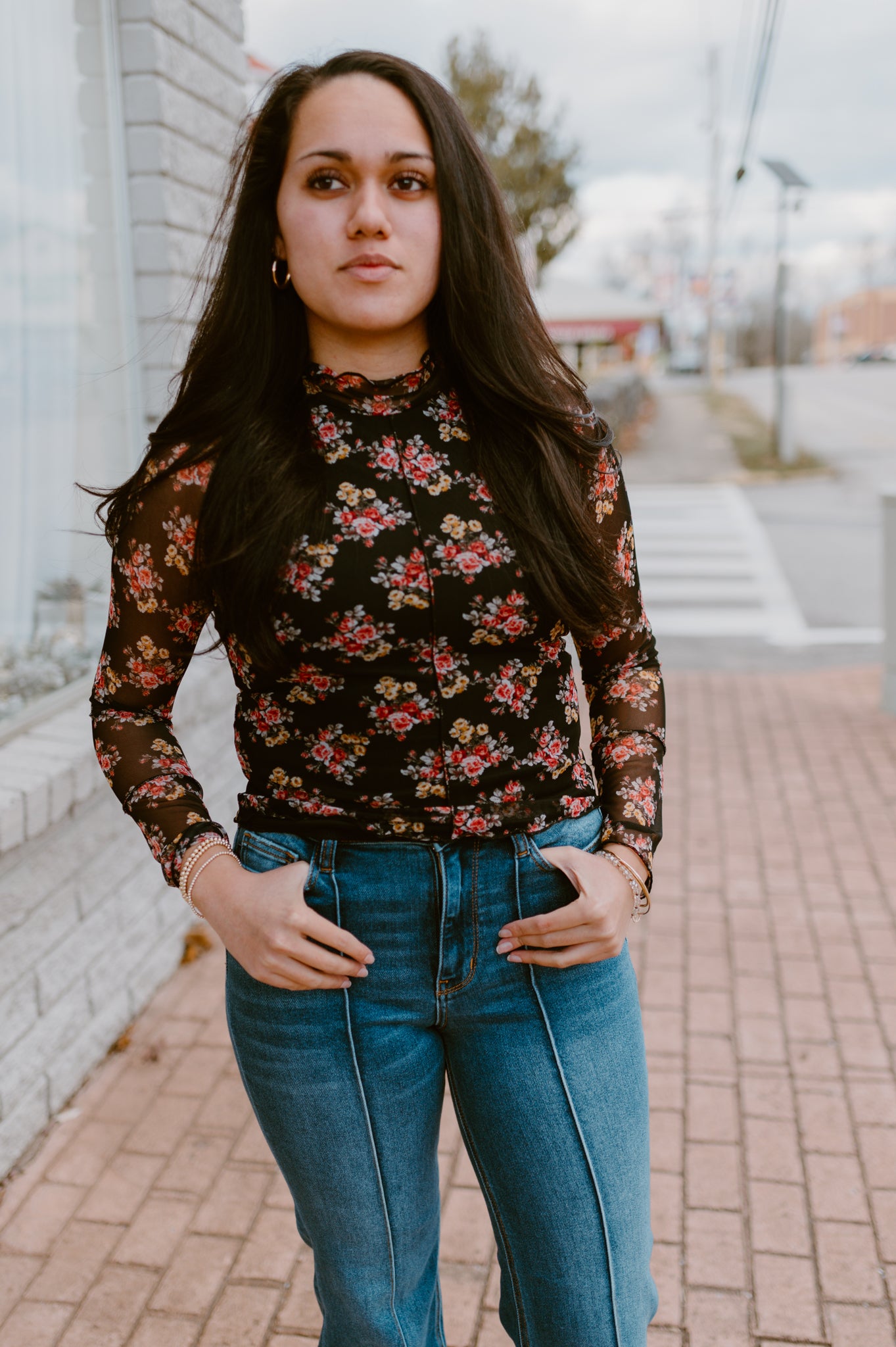 Black Floral Long Sleeve with Liner
