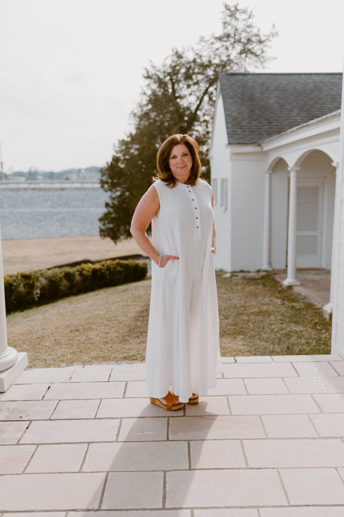 Wide Leg Solid Jumpsuit: Ivory