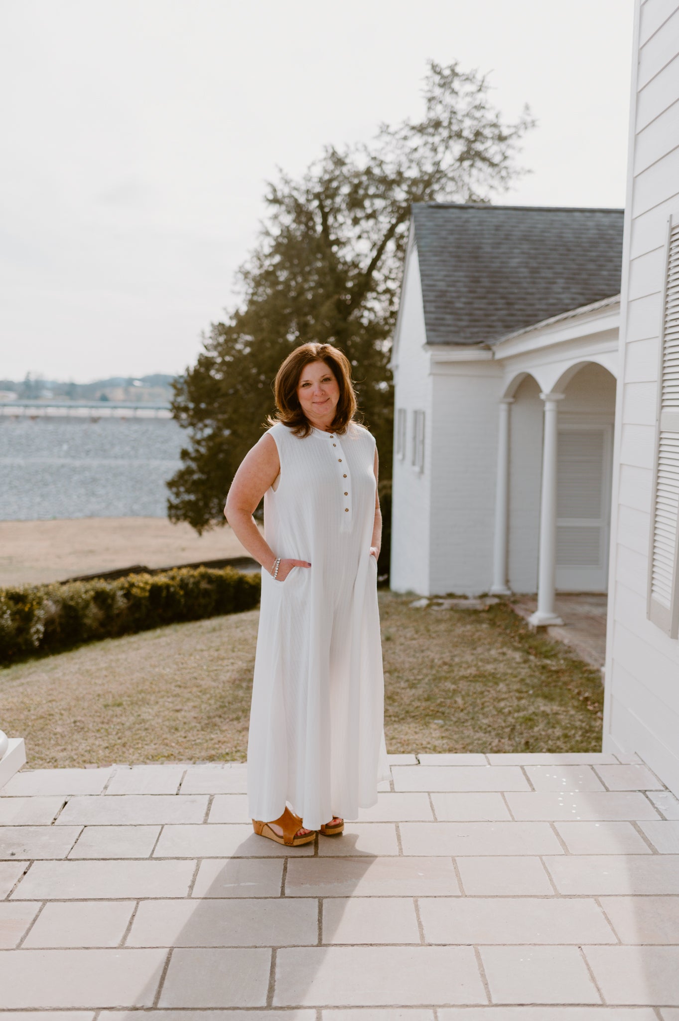 Wide Leg Solid Jumpsuit: Ivory