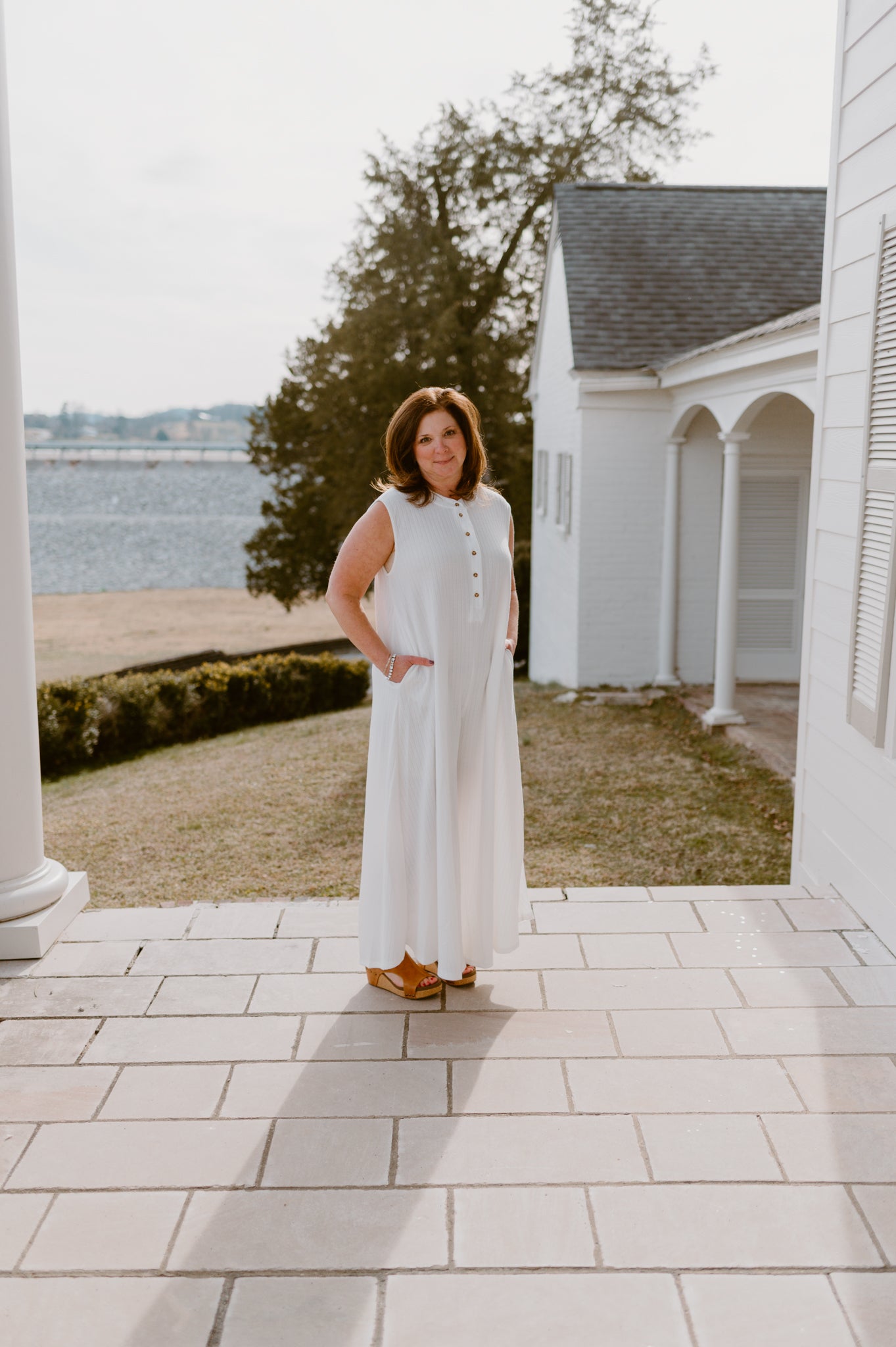 Wide Leg Solid Jumpsuit: Ivory