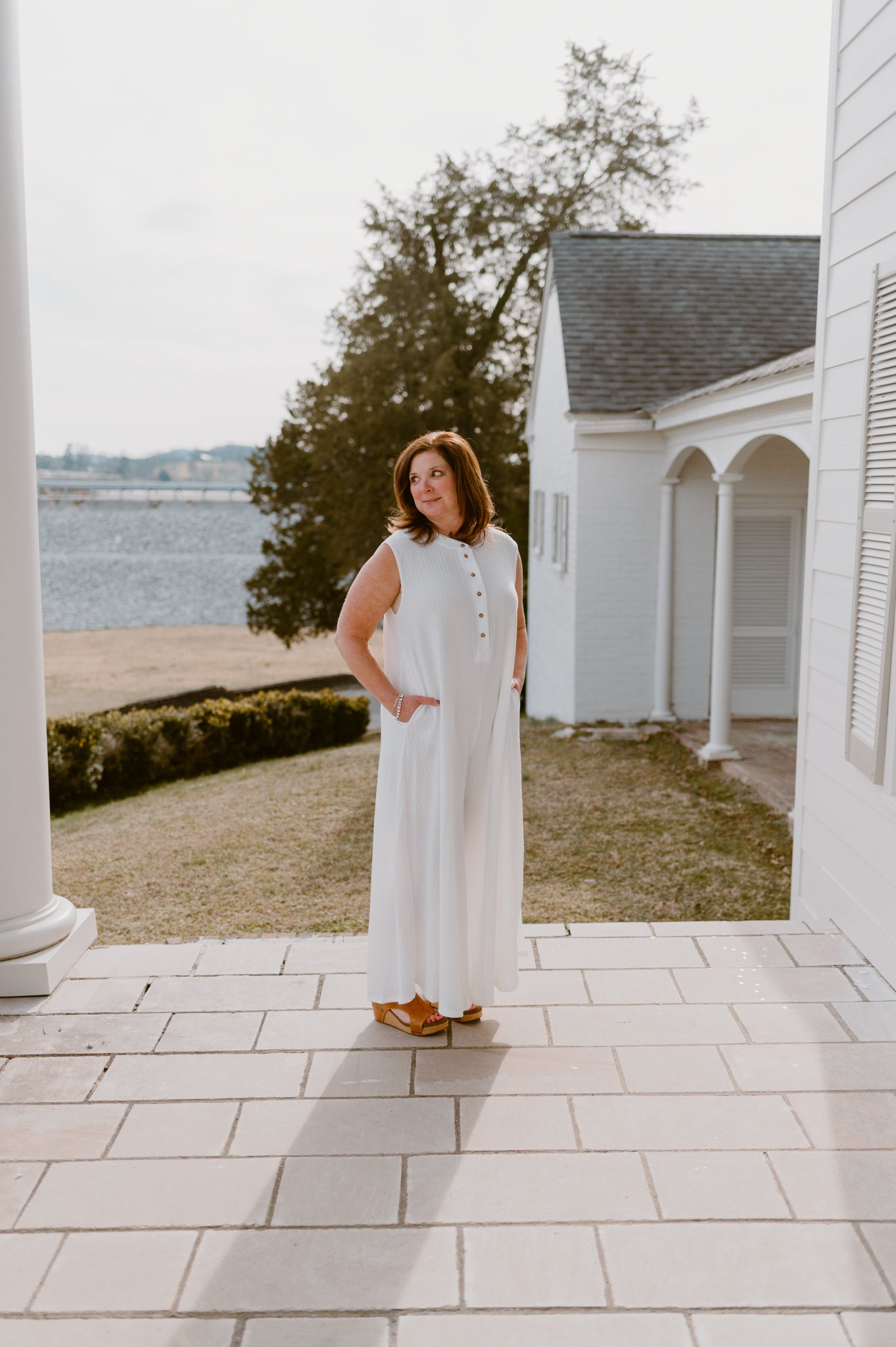 Wide Leg Solid Jumpsuit: Ivory
