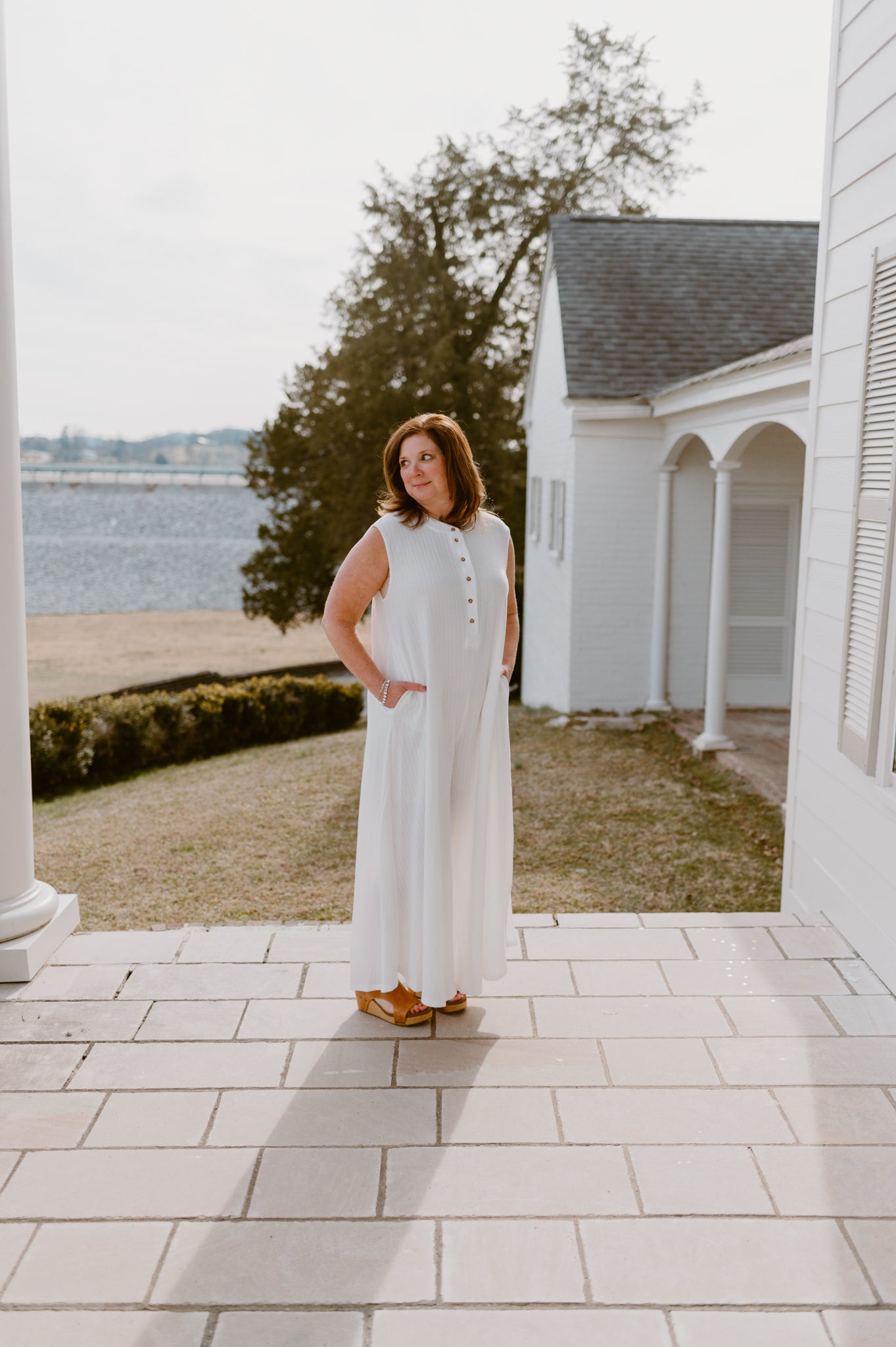 Wide Leg Solid Jumpsuit: Ivory