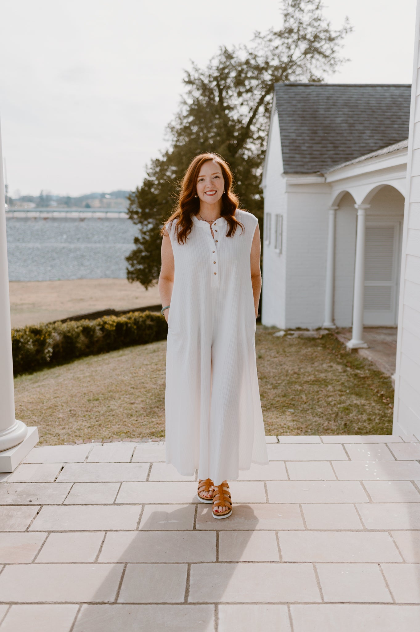 Wide Leg Solid Jumpsuit: Ivory