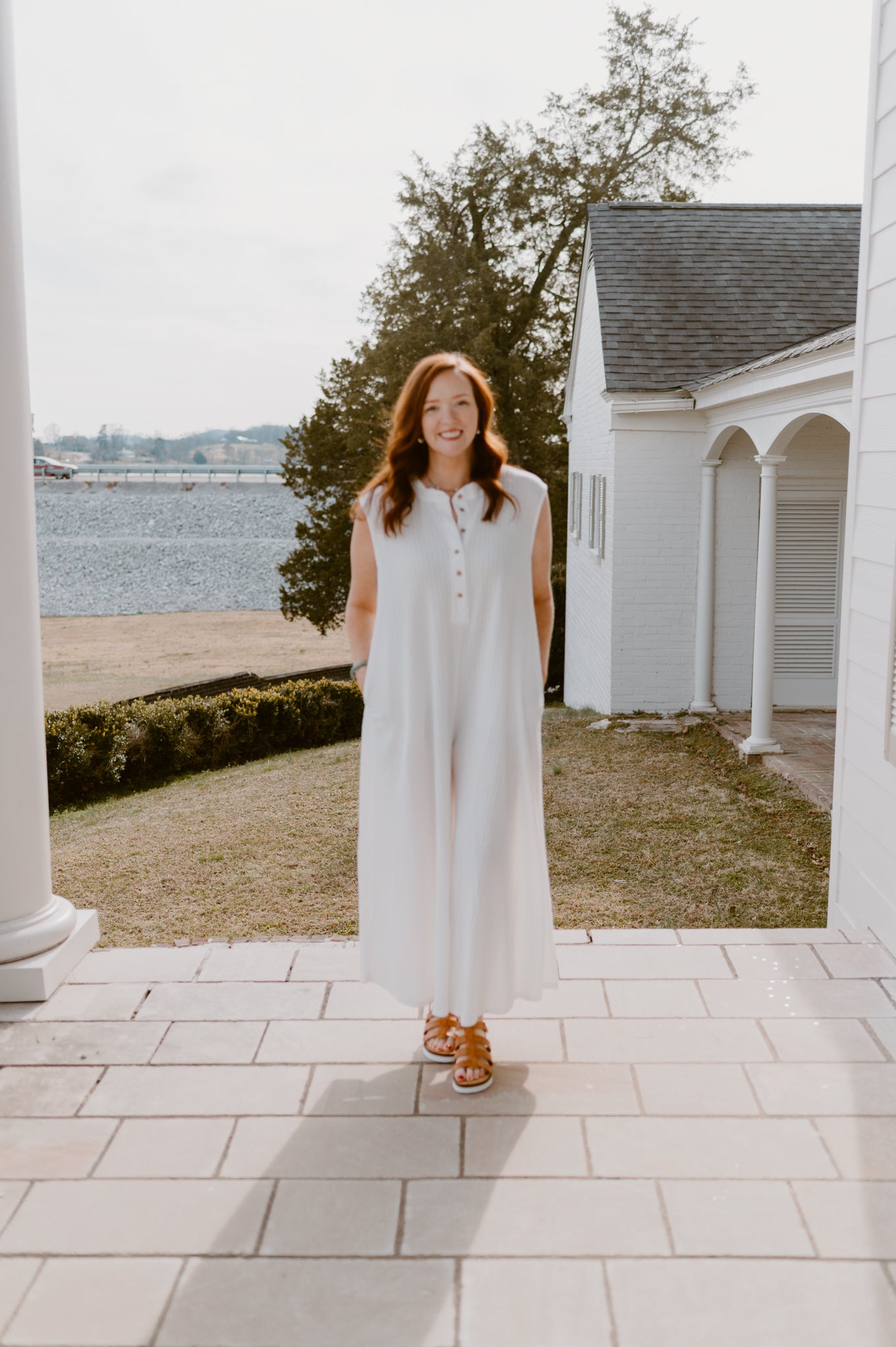 Wide Leg Solid Jumpsuit: Ivory