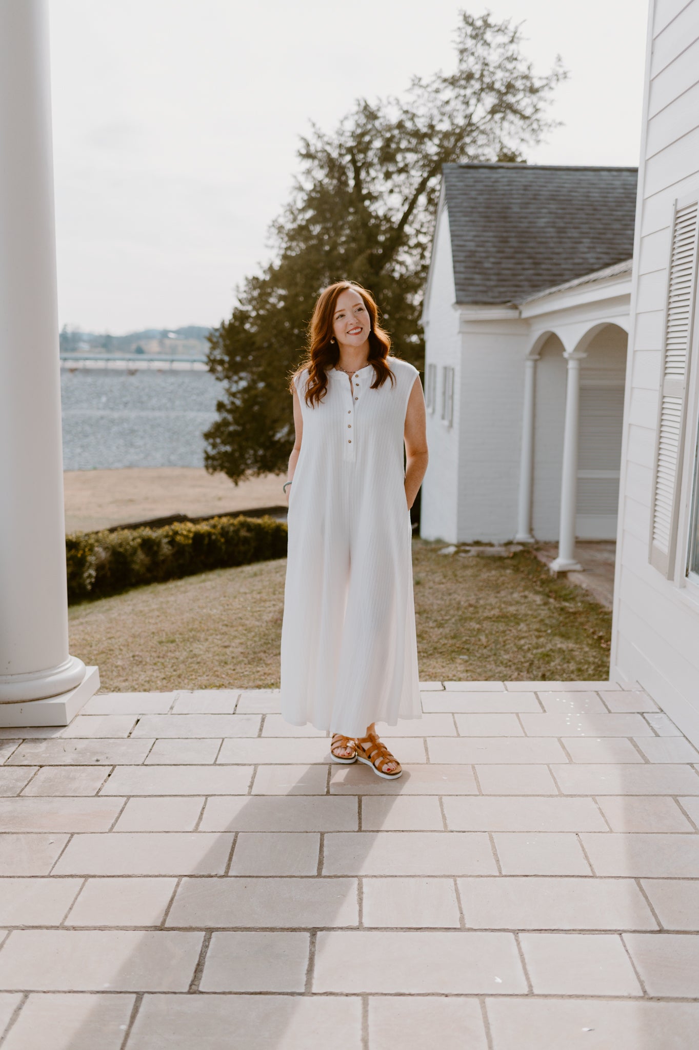 Wide Leg Solid Jumpsuit: Ivory