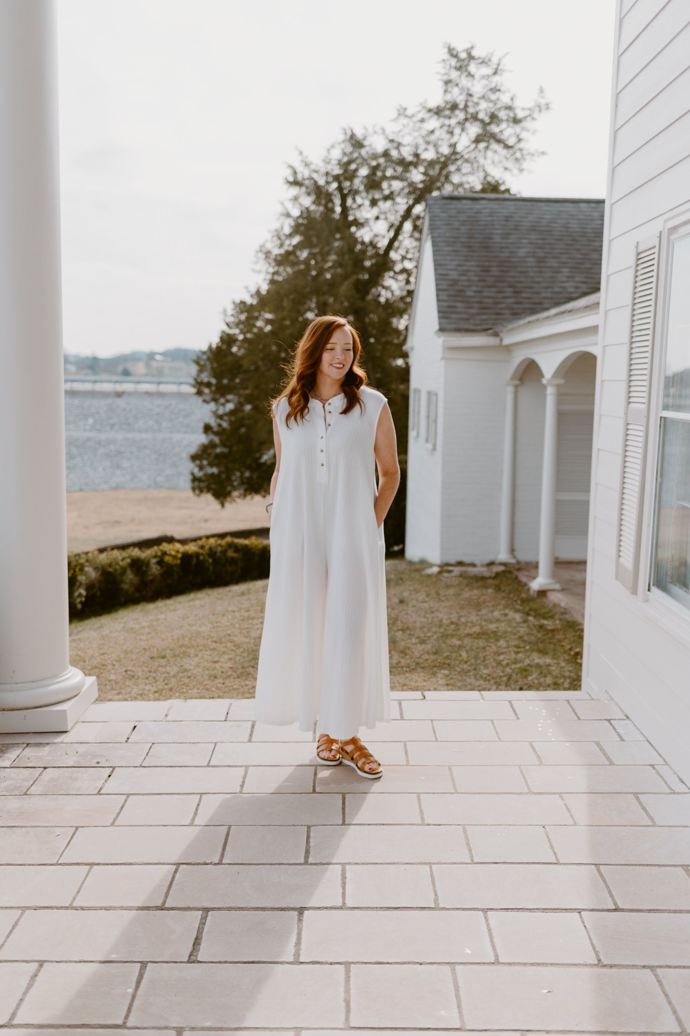 Wide Leg Solid Jumpsuit: Ivory