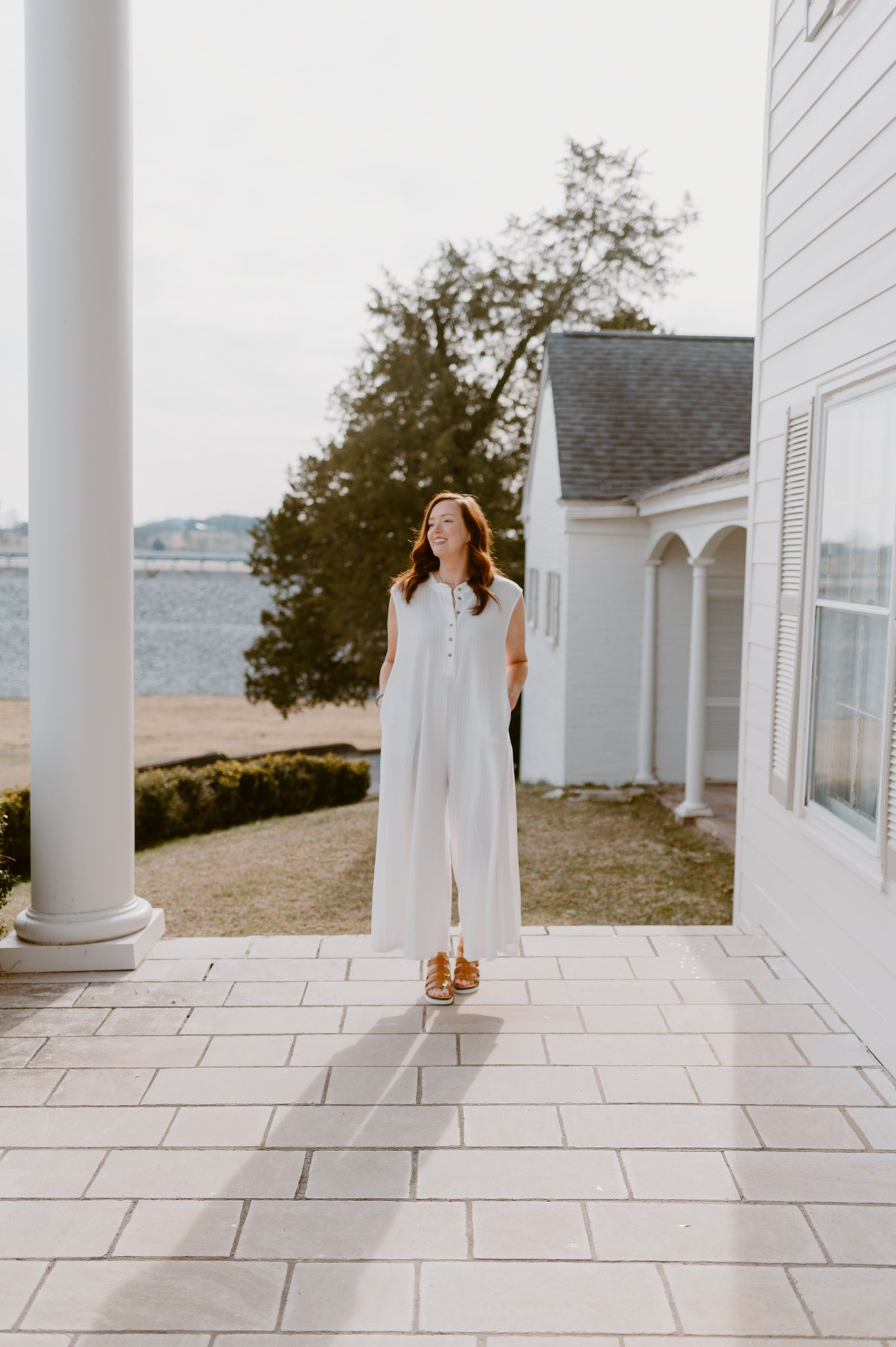Wide Leg Solid Jumpsuit: Ivory