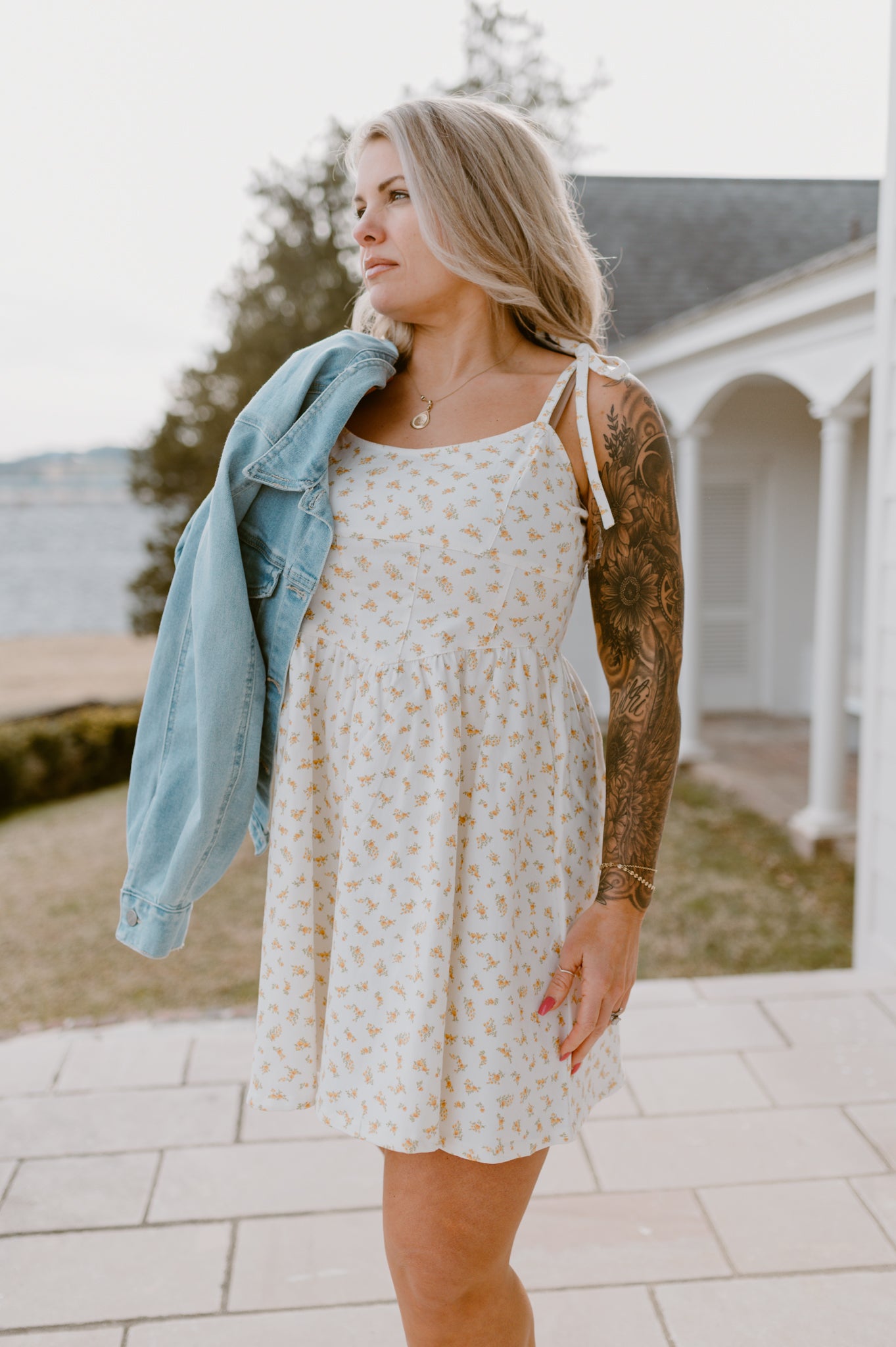 Ditsy Floral Printed Denim Dress