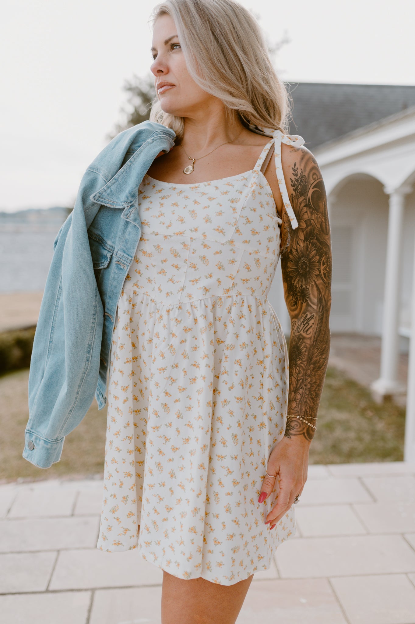 Ditsy Floral Printed Denim Dress