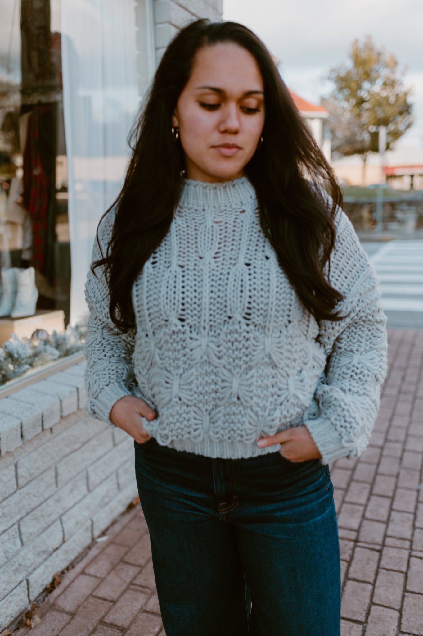 The Frankie Cable Knit Cropped Sweater | Gray