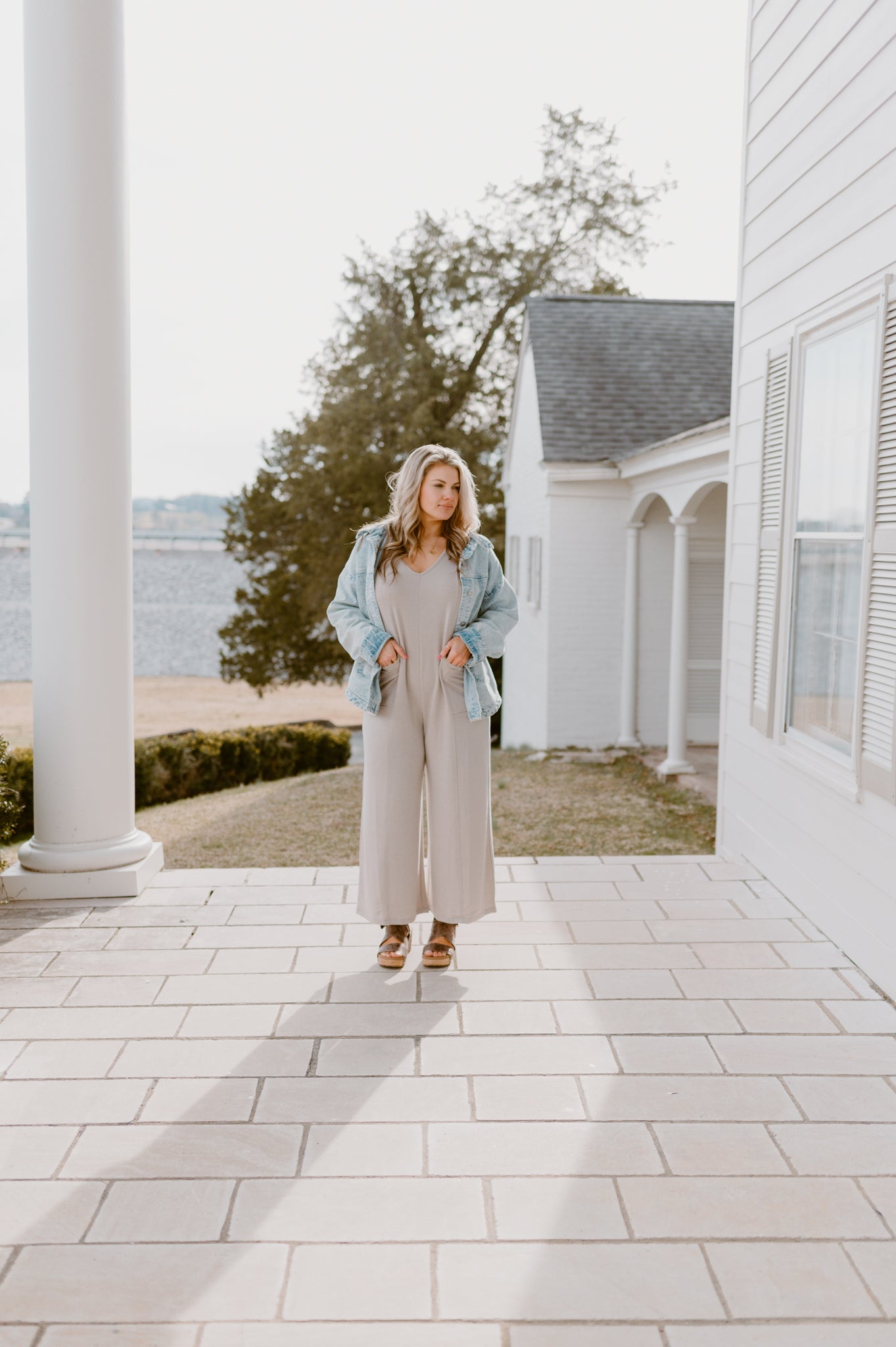 The Olivia Wide Leg Romper | Oatmeal