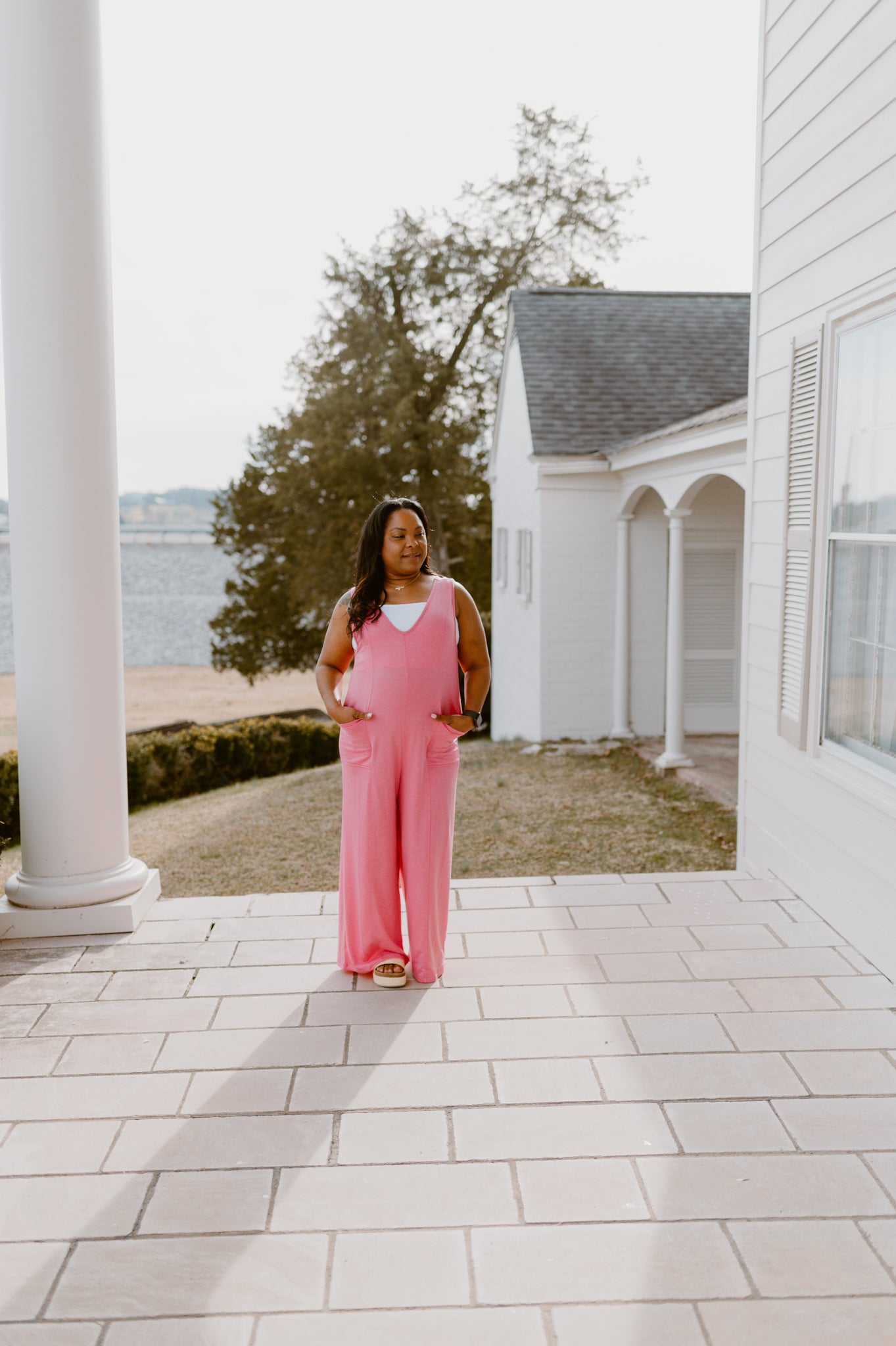 The Olivia Wide Leg Romper | Coral Rose