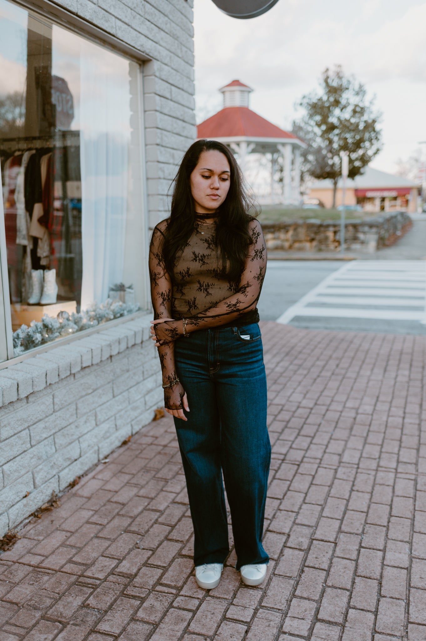 Mesh Lace High Neck Long Sleeve Lace | Black