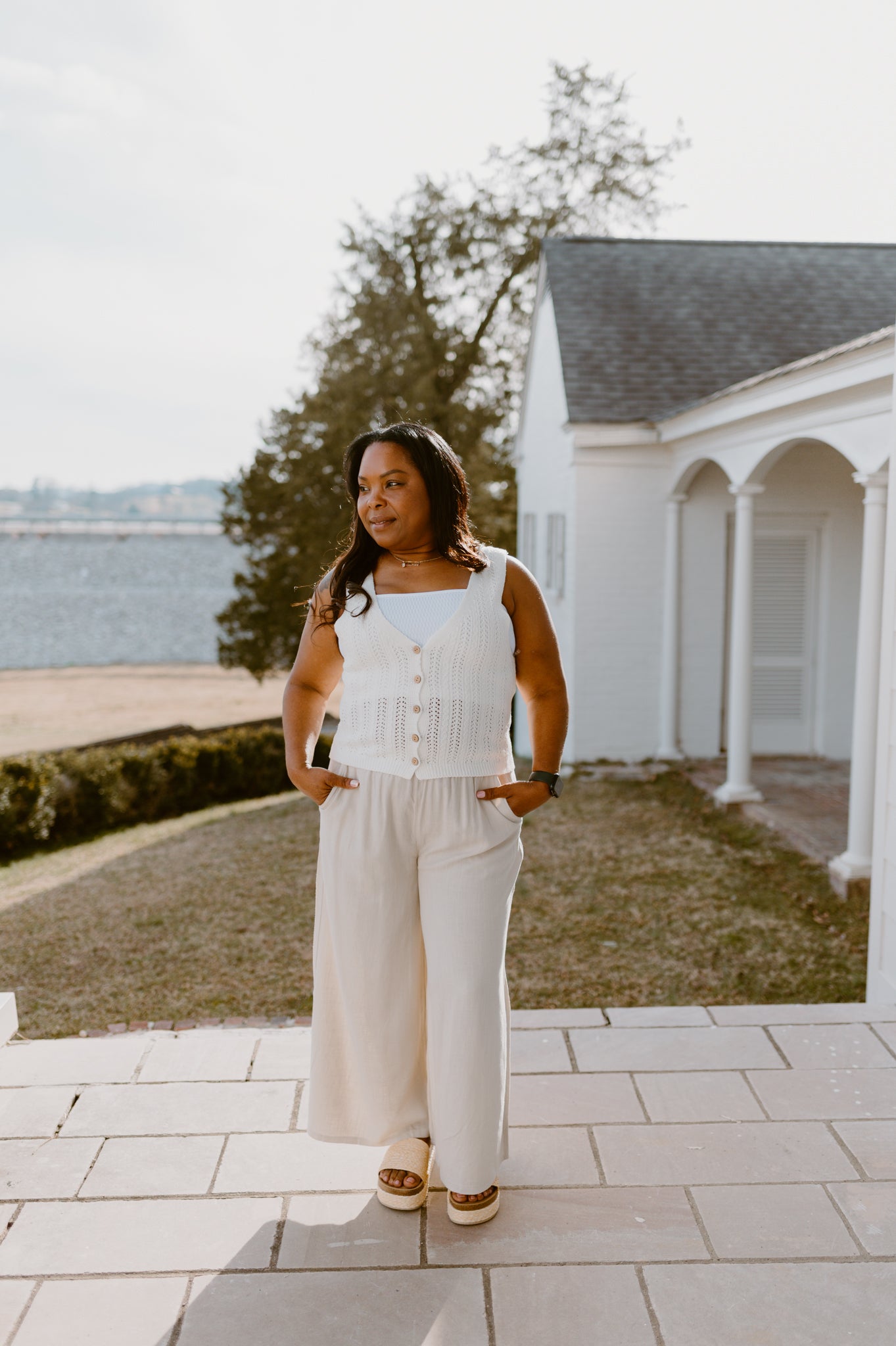 Bella Ribbed Button-Up Sweater Vest | Ivory