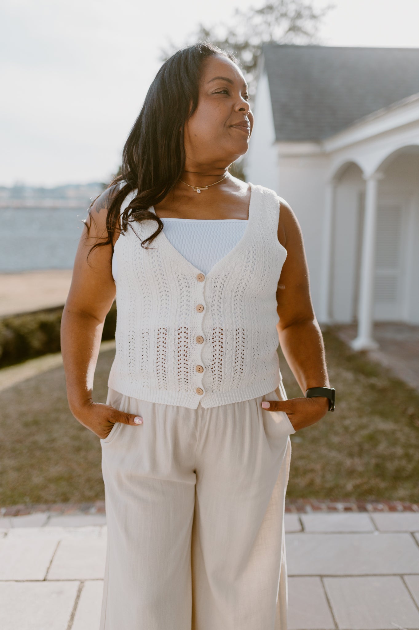 Bella Ribbed Button-Up Sweater Vest | Ivory