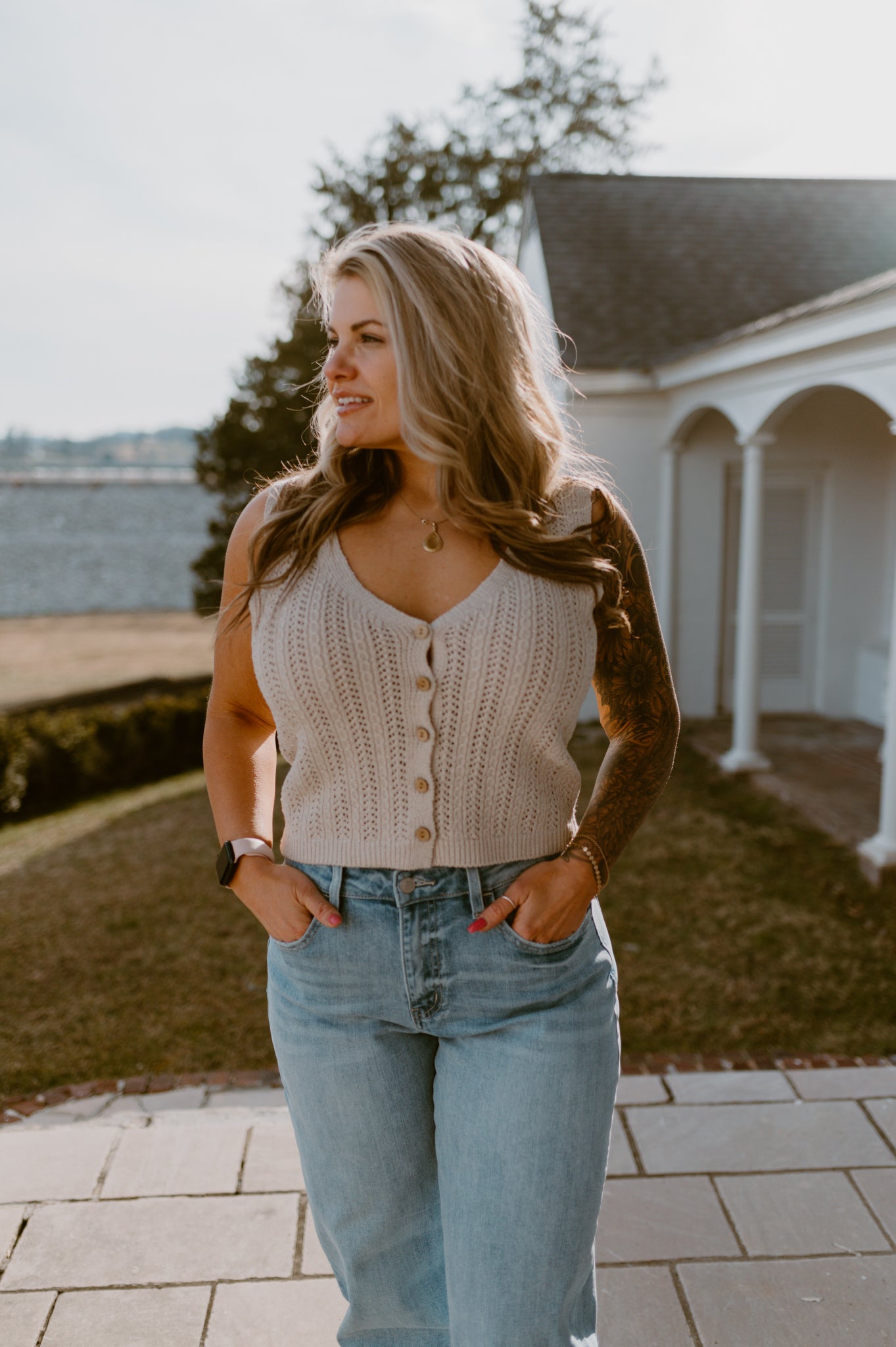 Bella Ribbed Button-Up Sweater Vest | Cream