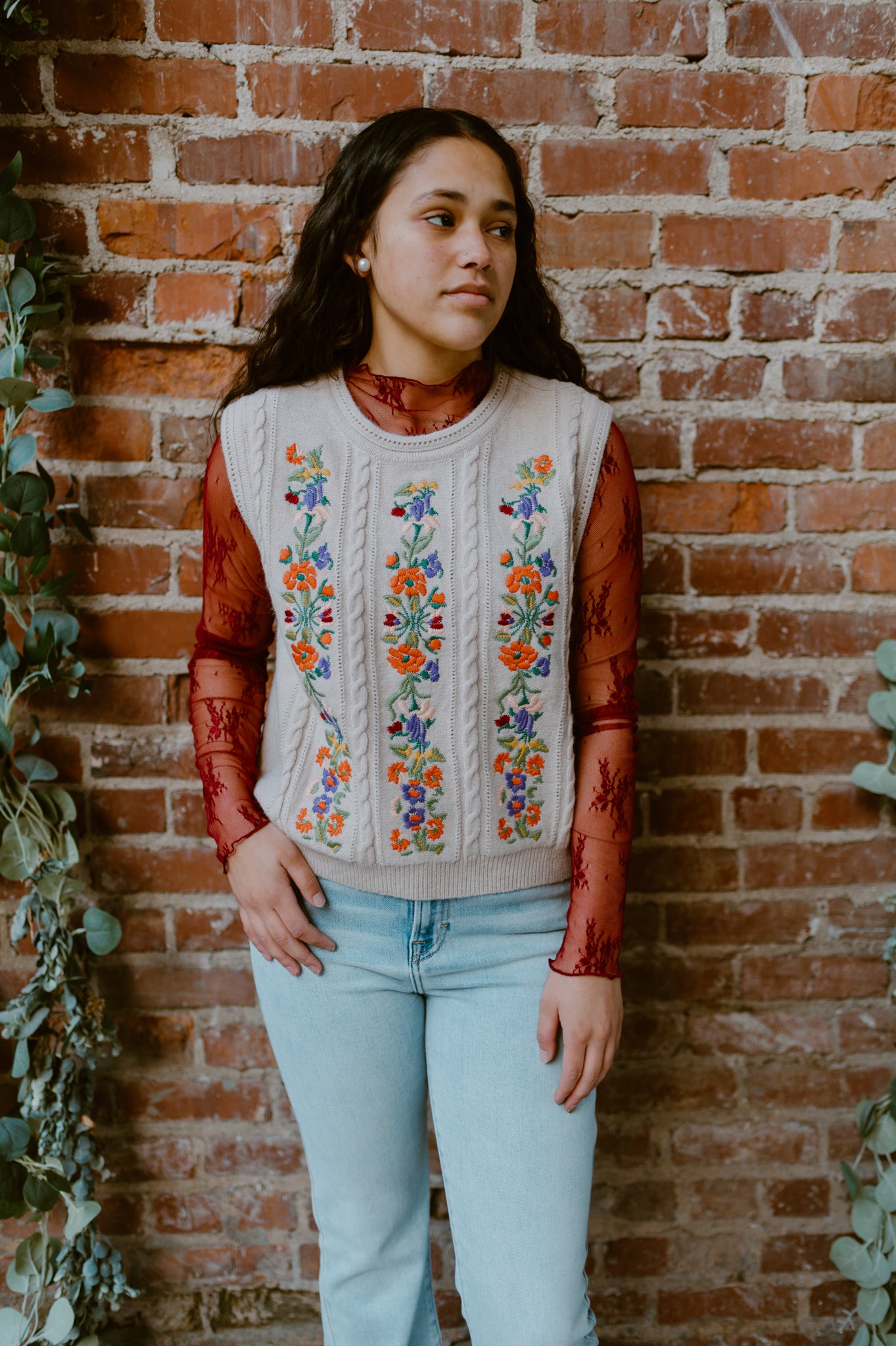 Embroidered Sleeveless Knit Tank Top