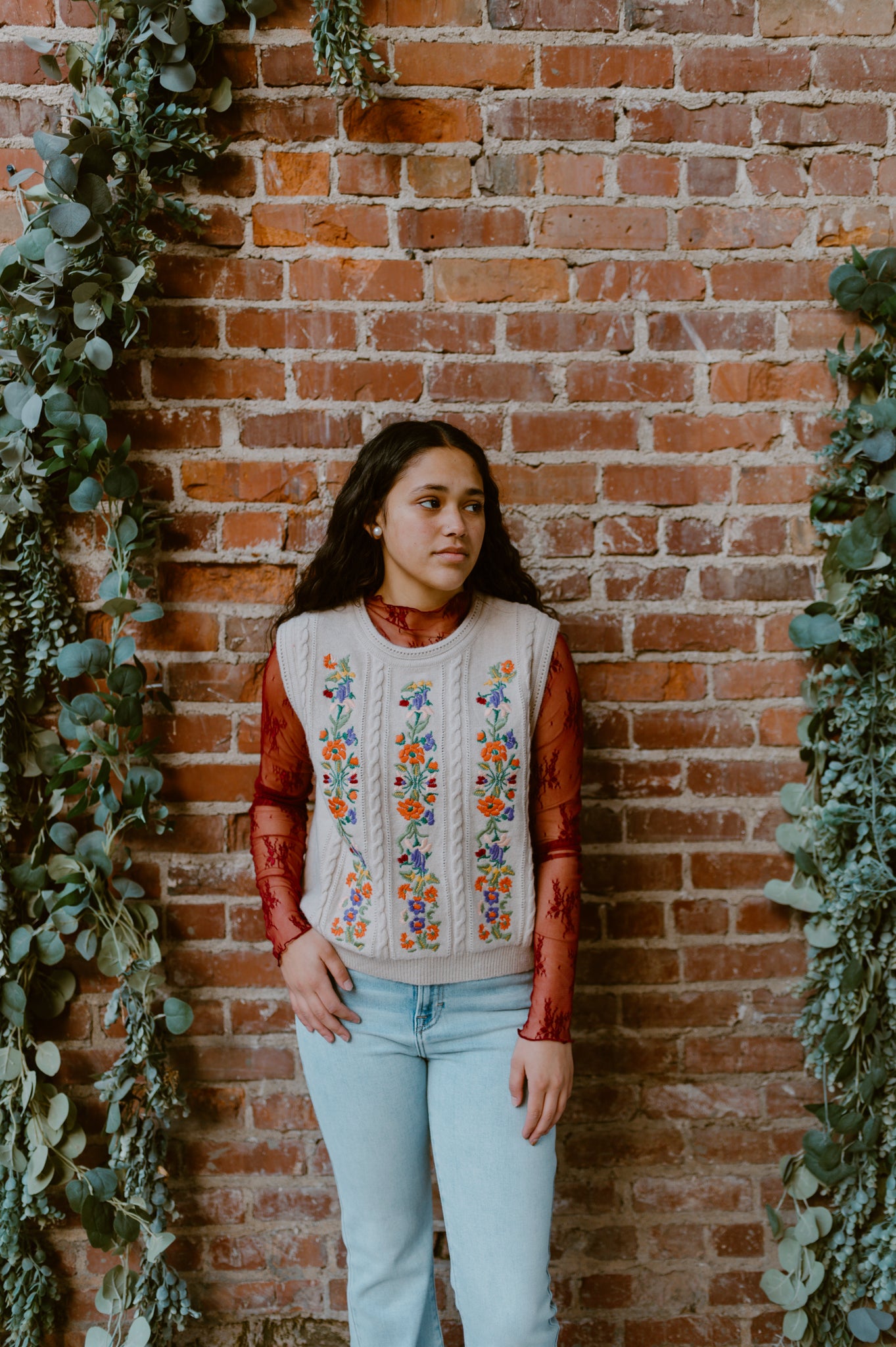 Embroidered Sleeveless Knit Tank Top