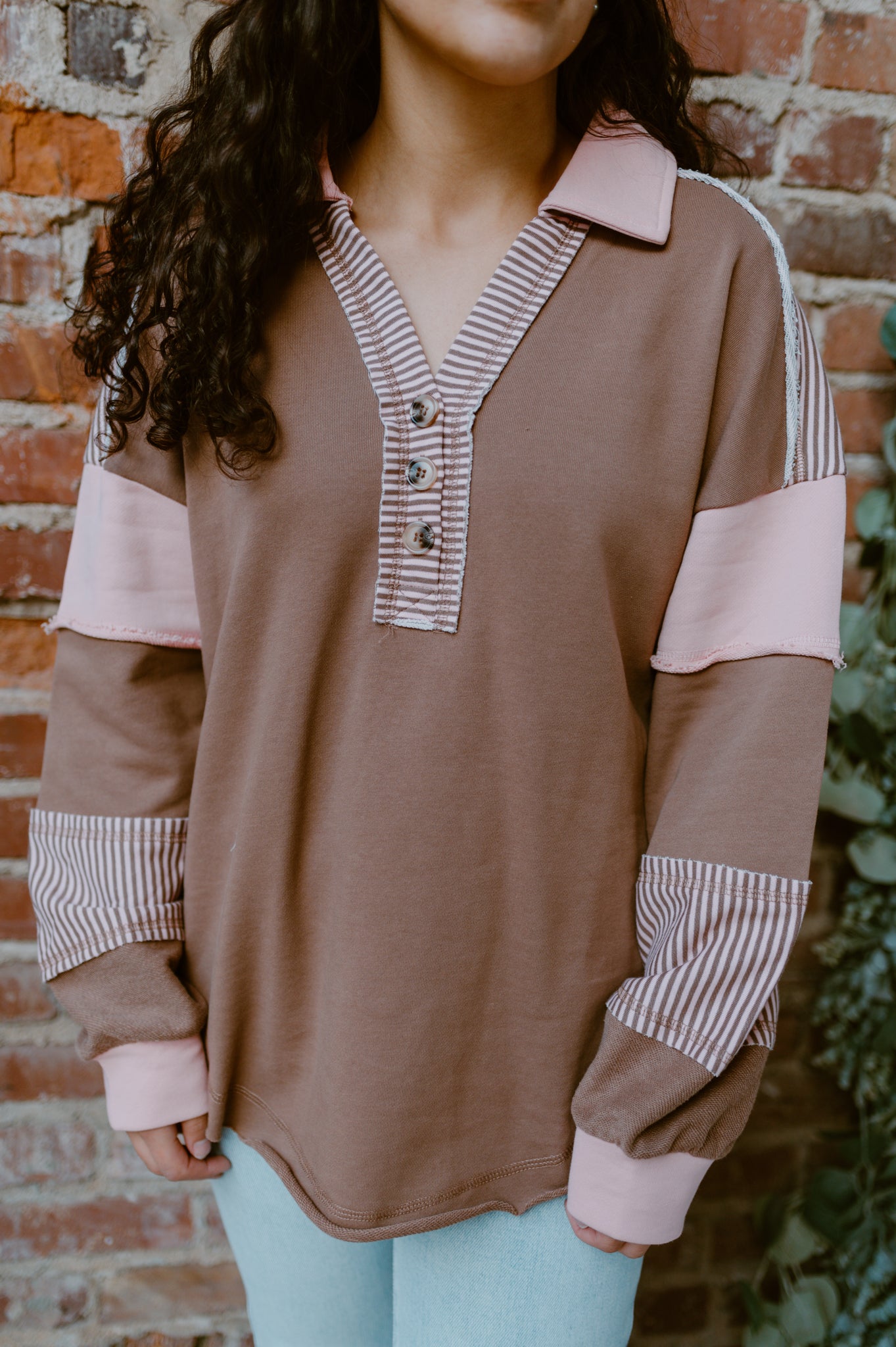 Colorblock Oversized Casual Knit Top | Mocha