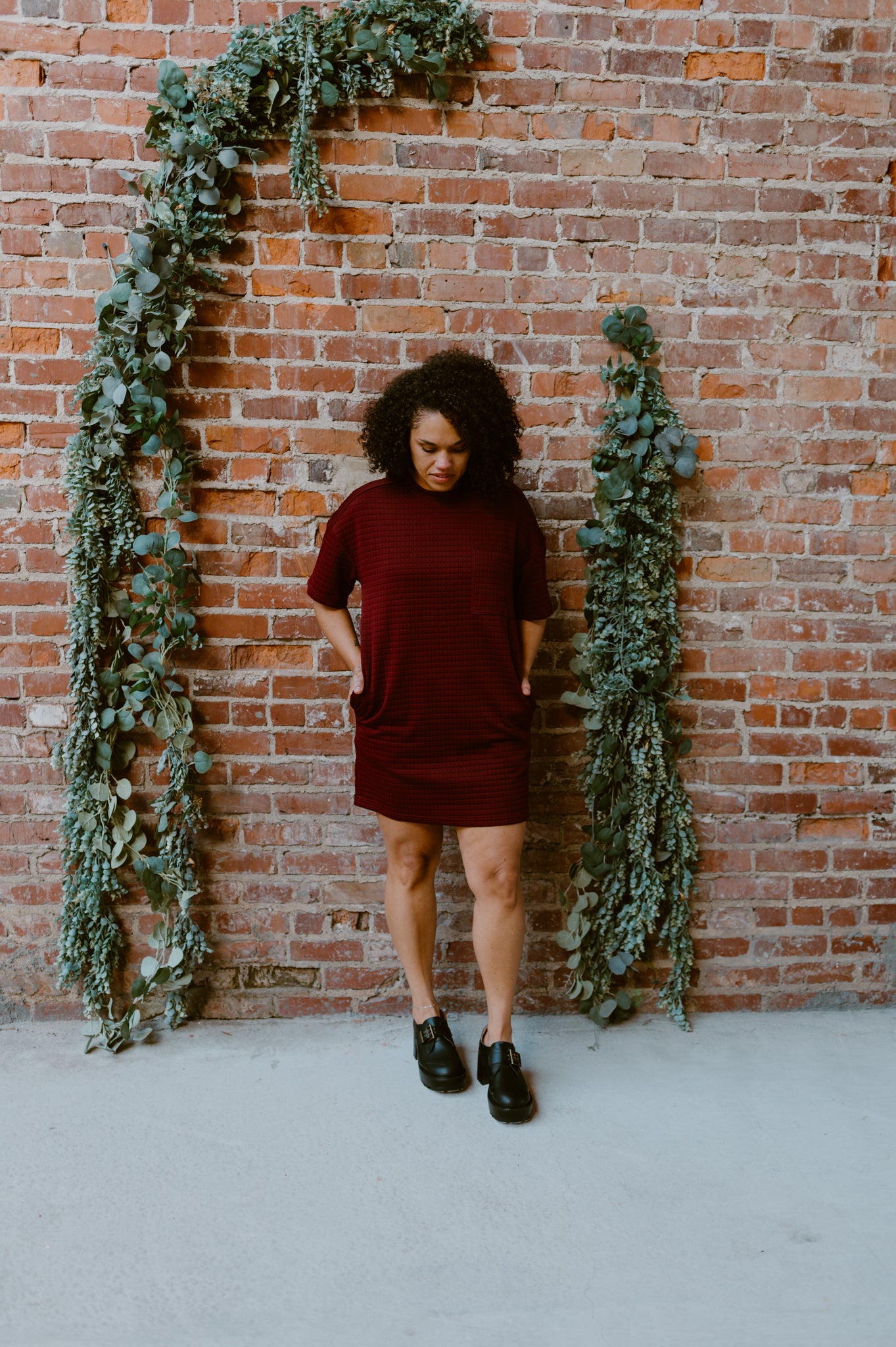Oversized Quilted Basic Shift Mini Dress | Wine