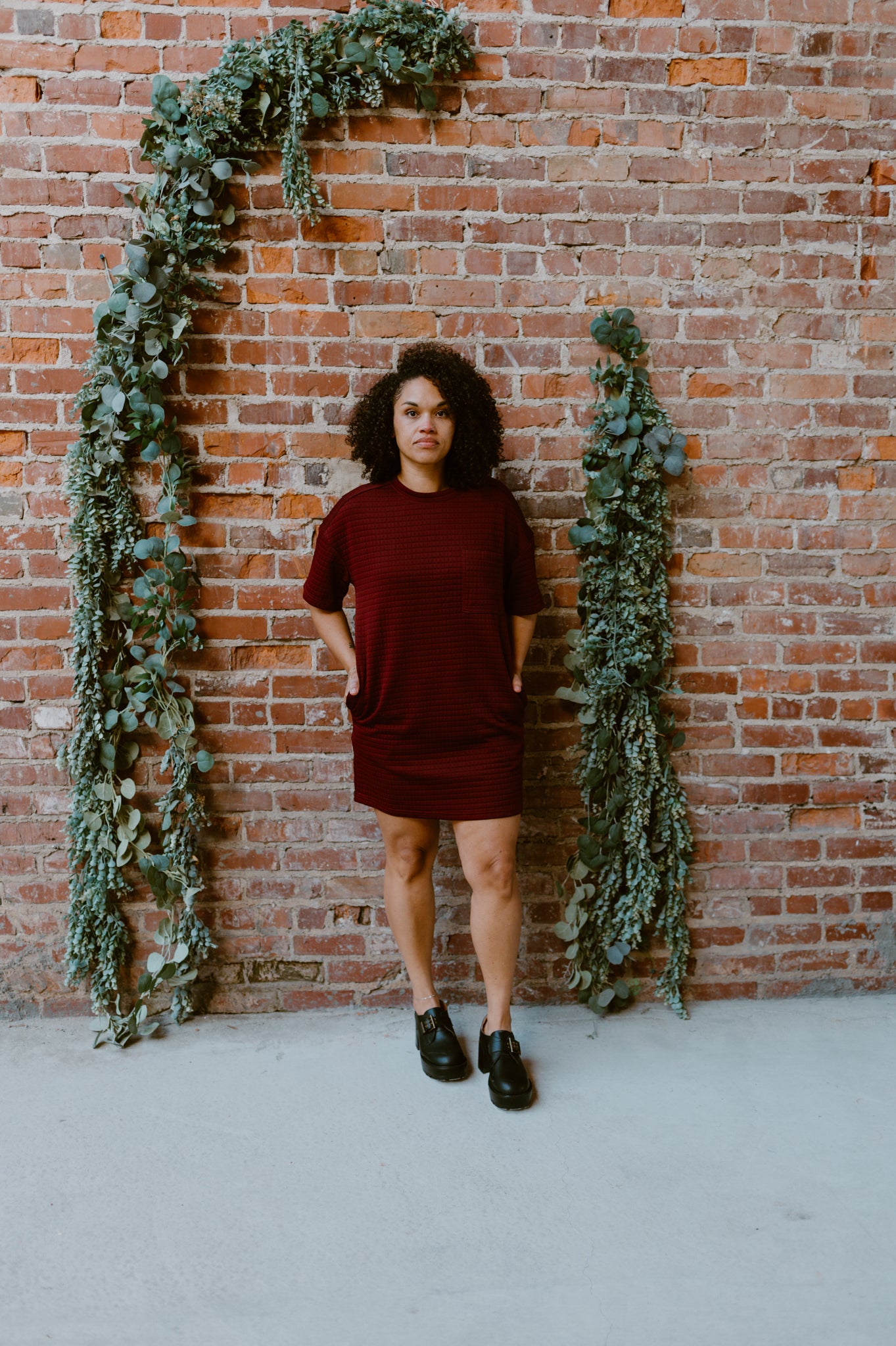 Oversized Quilted Basic Shift Mini Dress | Wine
