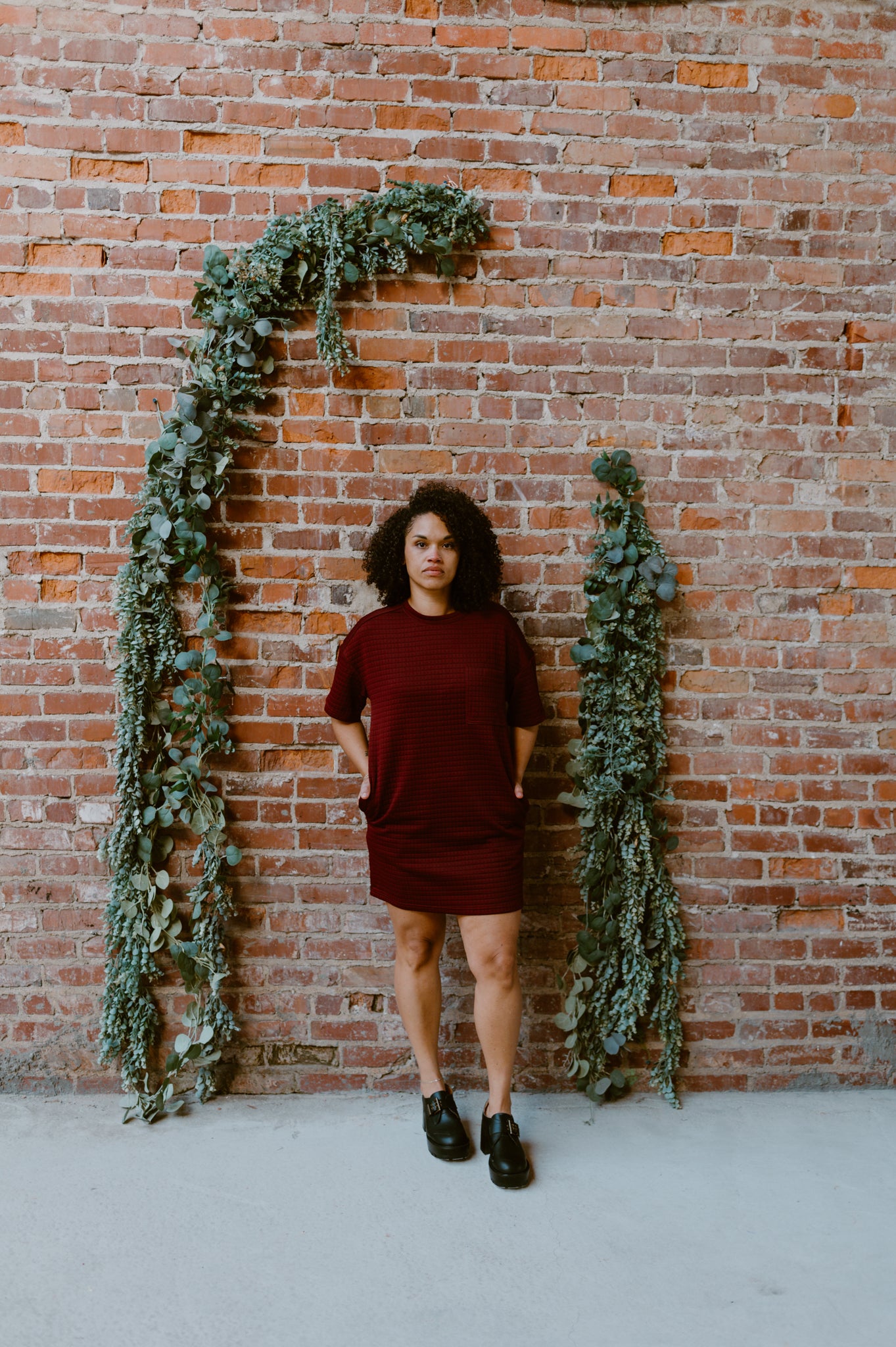 Oversized Quilted Basic Shift Mini Dress | Wine
