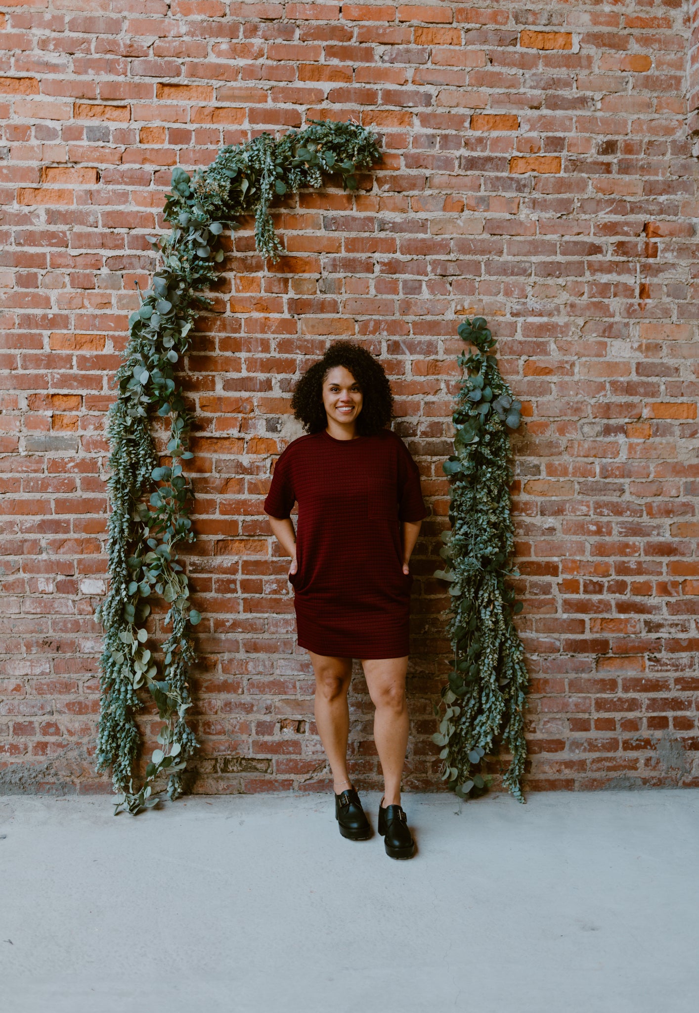 Oversized Quilted Basic Shift Mini Dress | Wine
