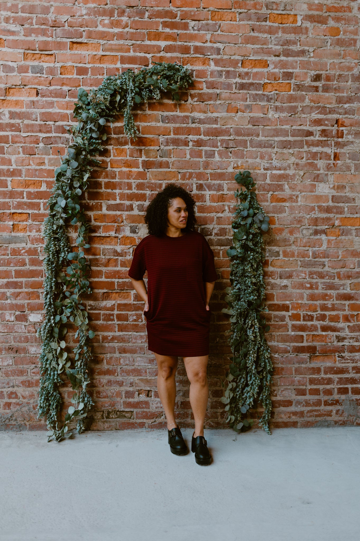 Oversized Quilted Basic Shift Mini Dress | Wine