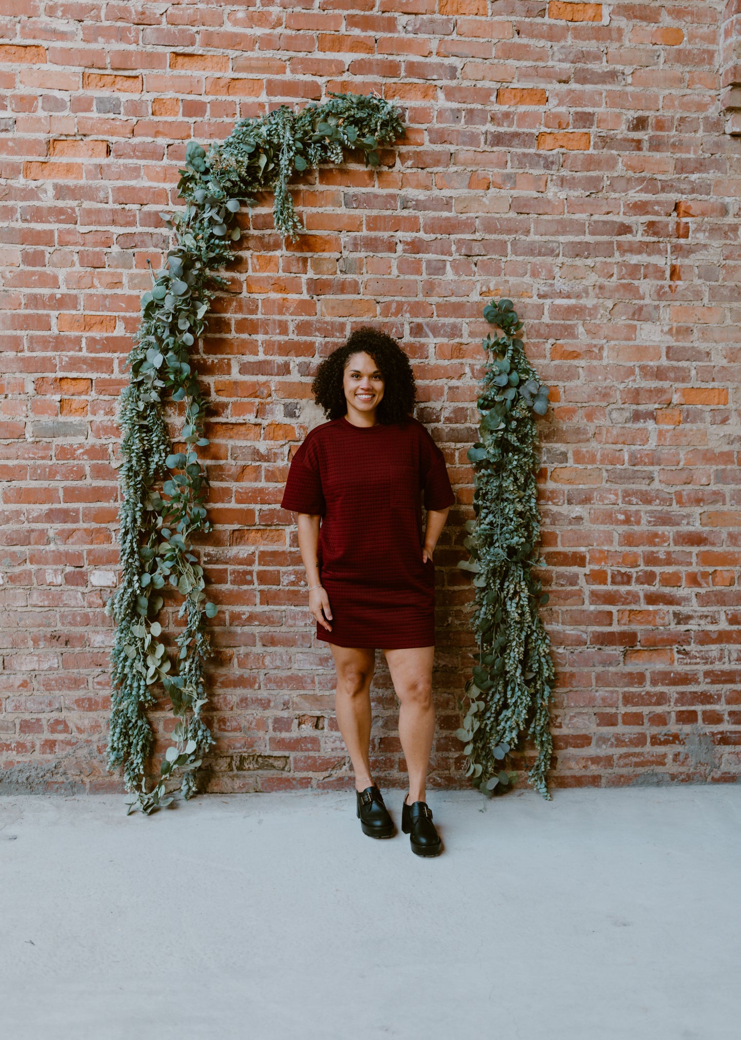 Oversized Quilted Basic Shift Mini Dress | Wine