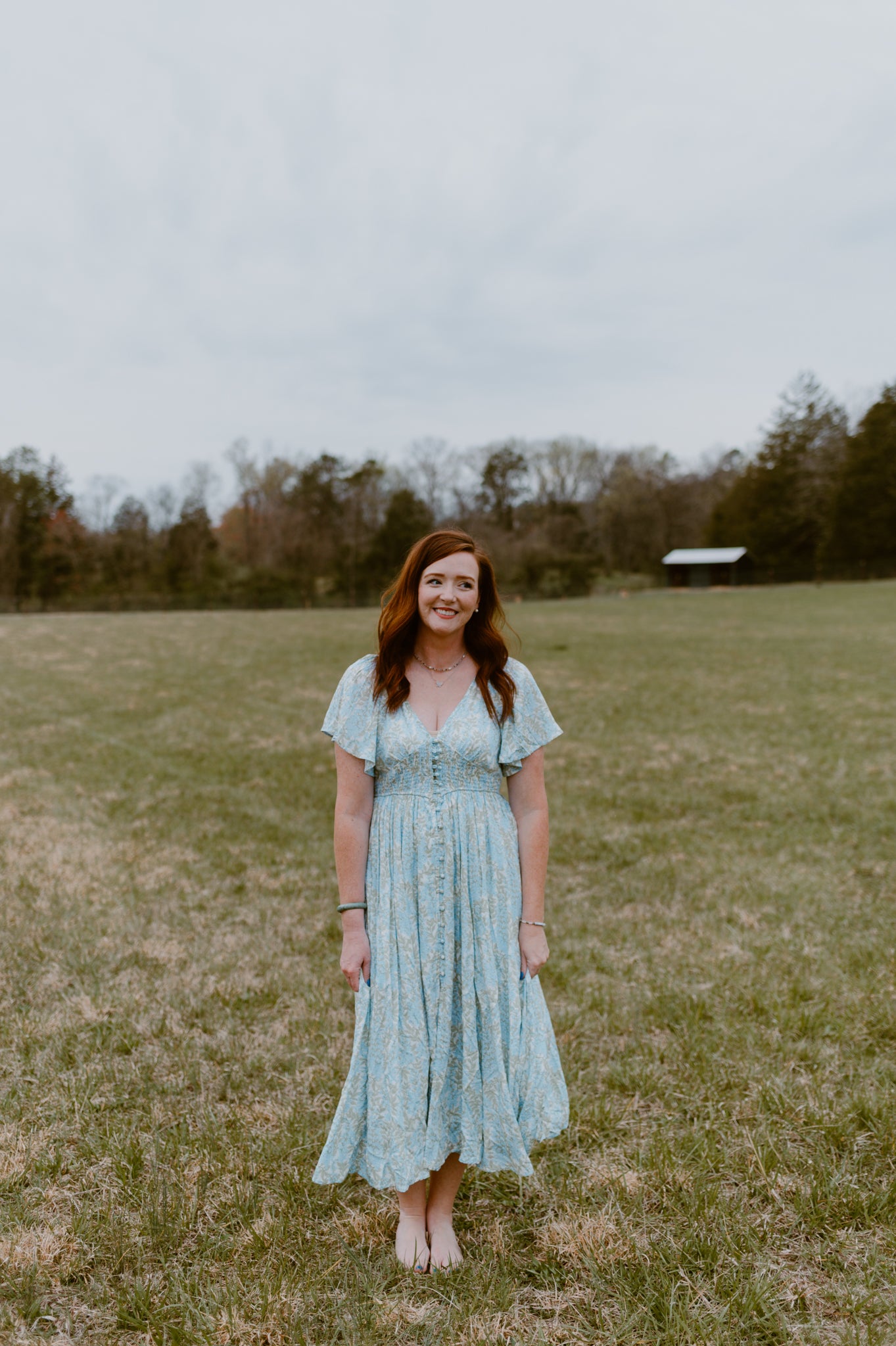 Meadowbrook Flutter Sleeve Button-Front Maxi Dress