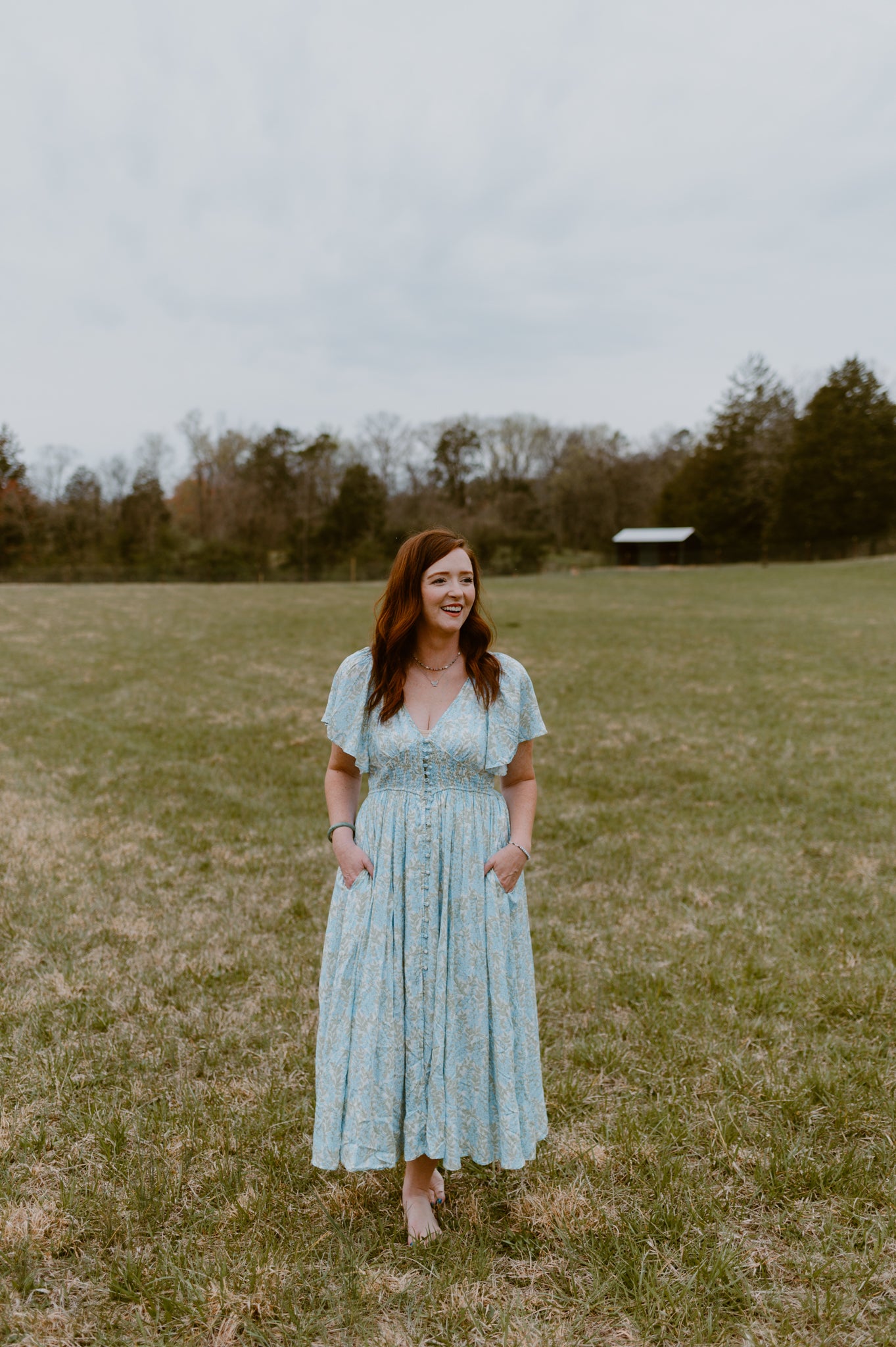 Meadowbrook Flutter Sleeve Button-Front Maxi Dress