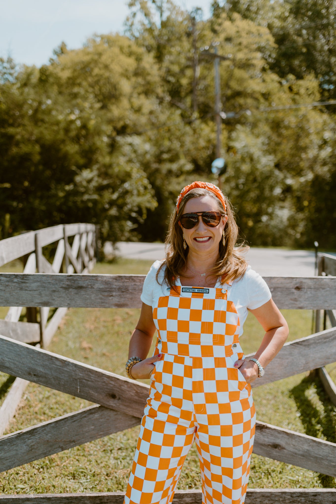 Orange & White Checkered Game Day Bibs- Adult