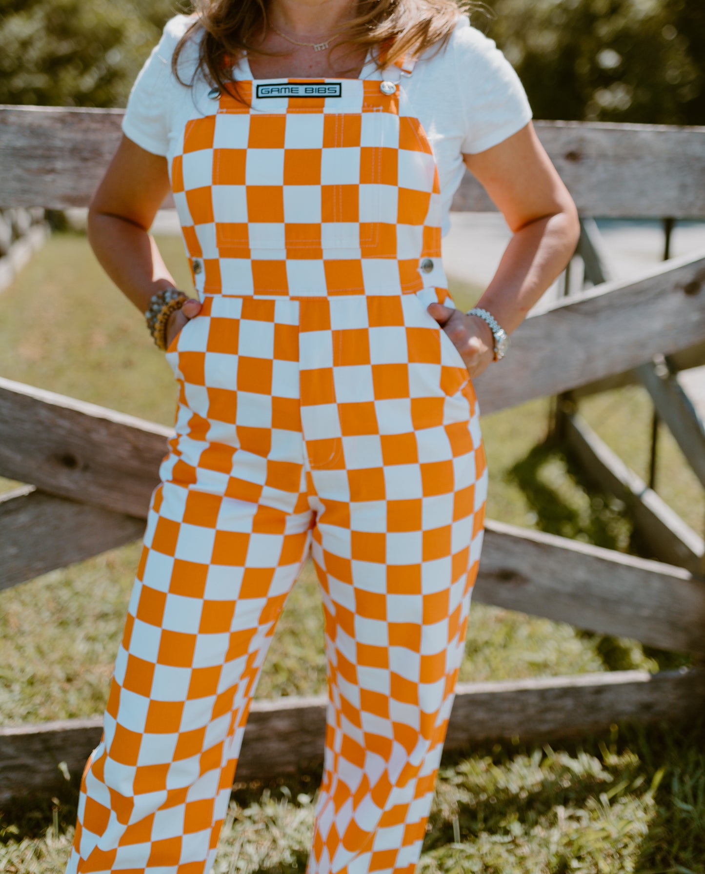 Orange & White Checkered Game Day Bibs- Adult
