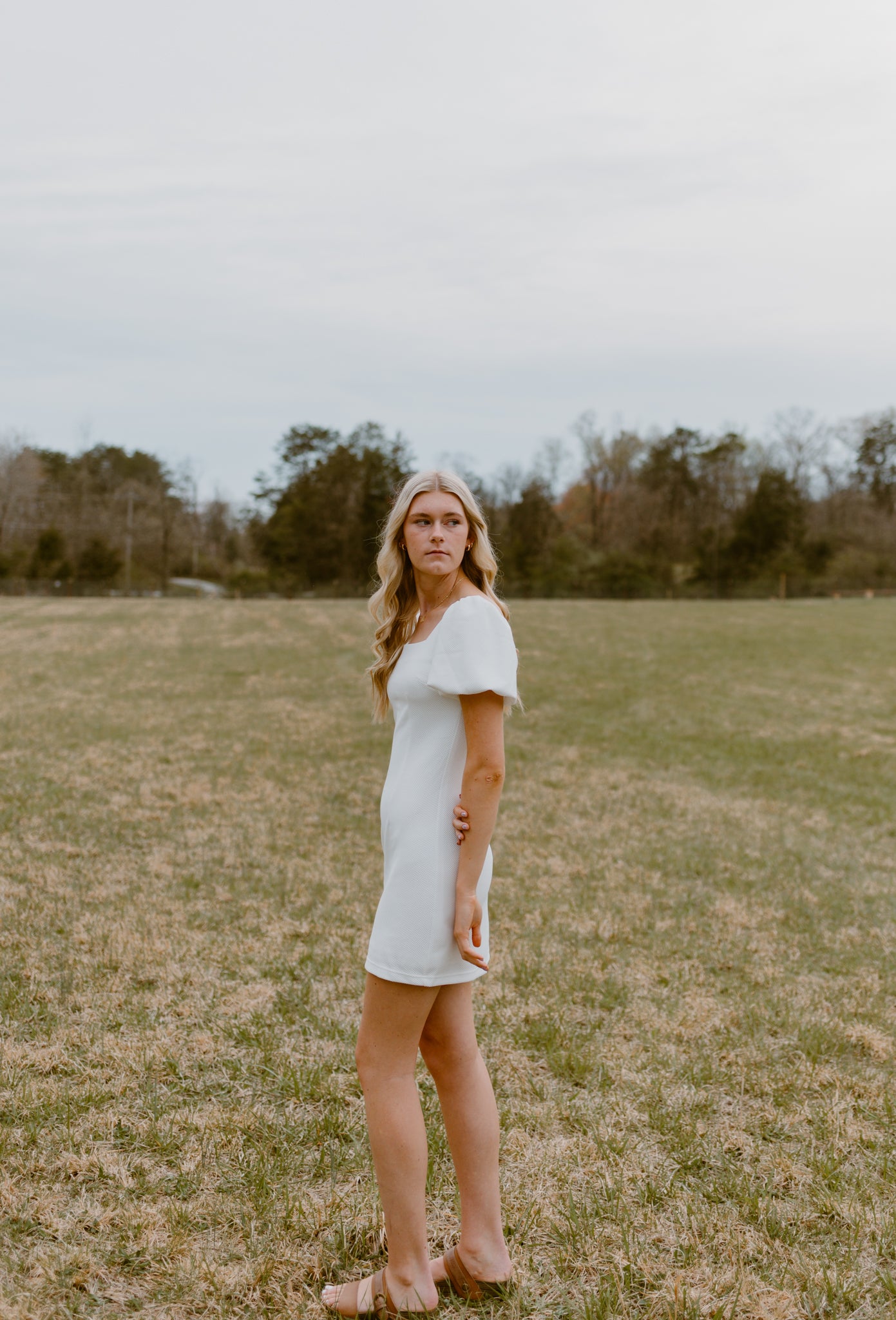 Puff Sleeve Knit Mini Dress | White