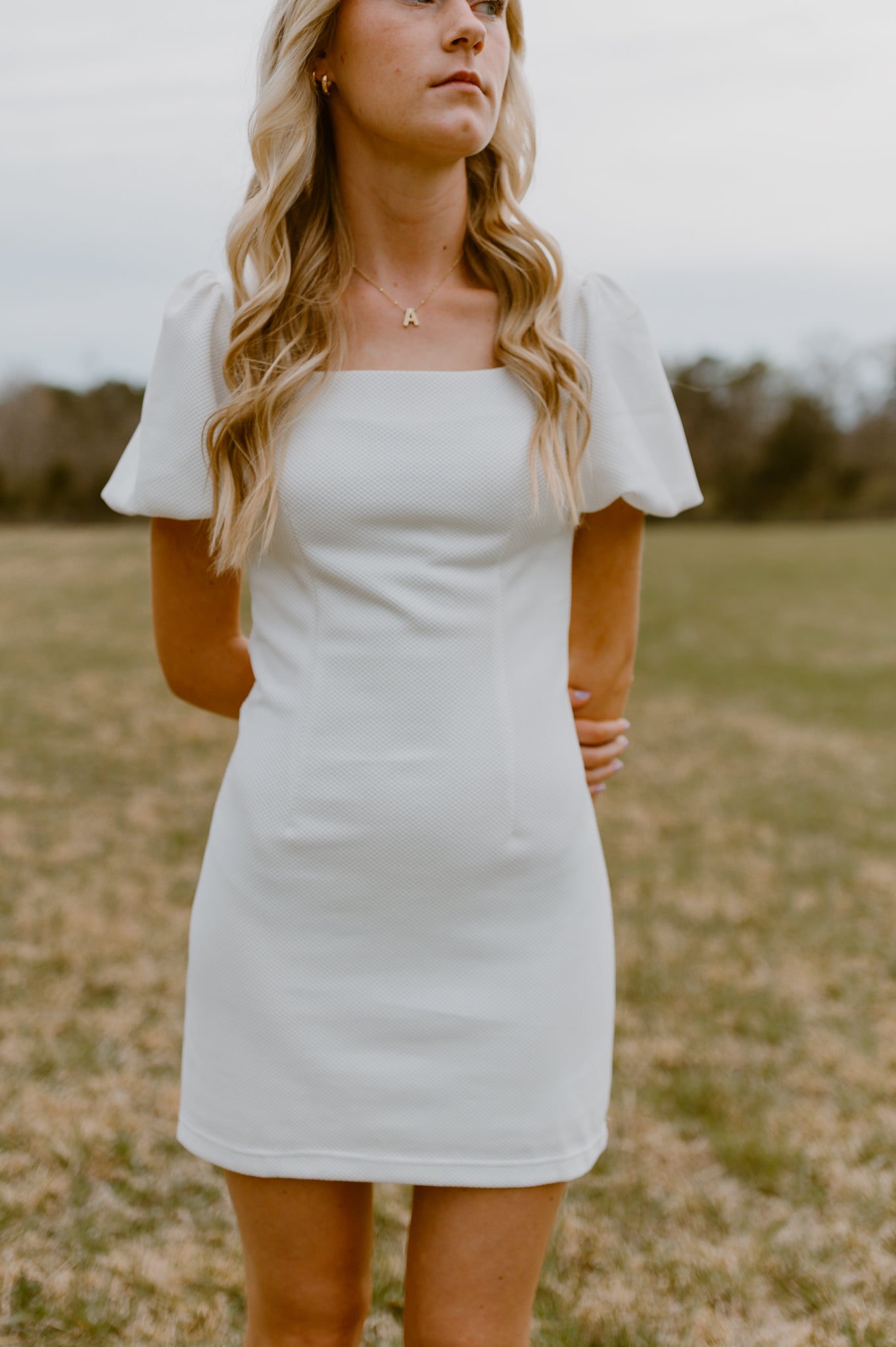 Puff Sleeve Knit Mini Dress | White